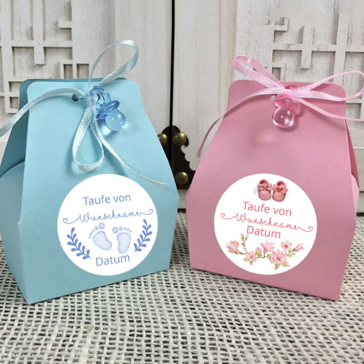 Personalisierte Aufkleber Taufe "Junge" mit Namen und Datum - 24 Stück - 4,5cm - FOTOFOL