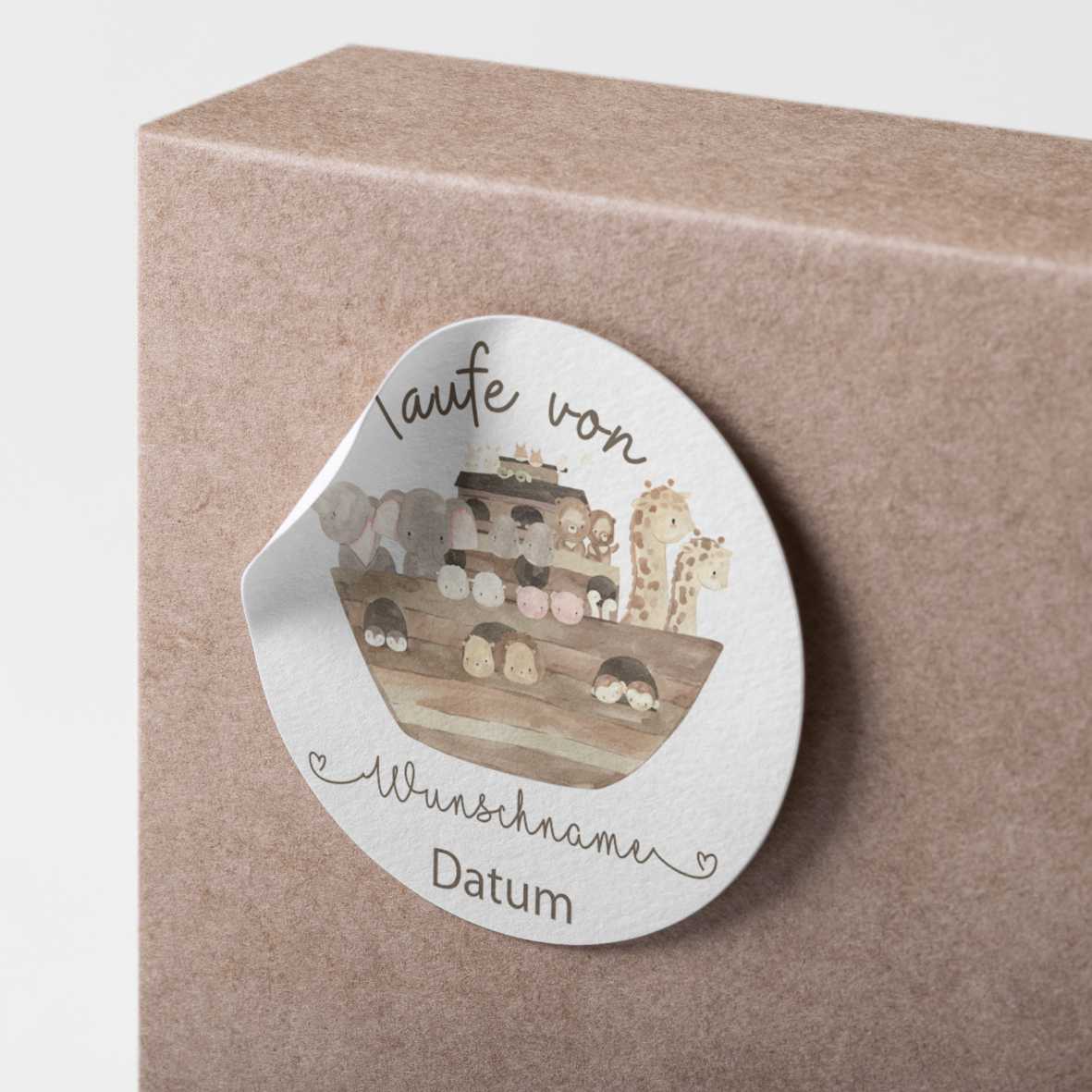 Personalisierte Aufkleber Taufe "Arche Noah" mit Namen und Datum - 24Stück - 4,5cm - FOTOFOL
