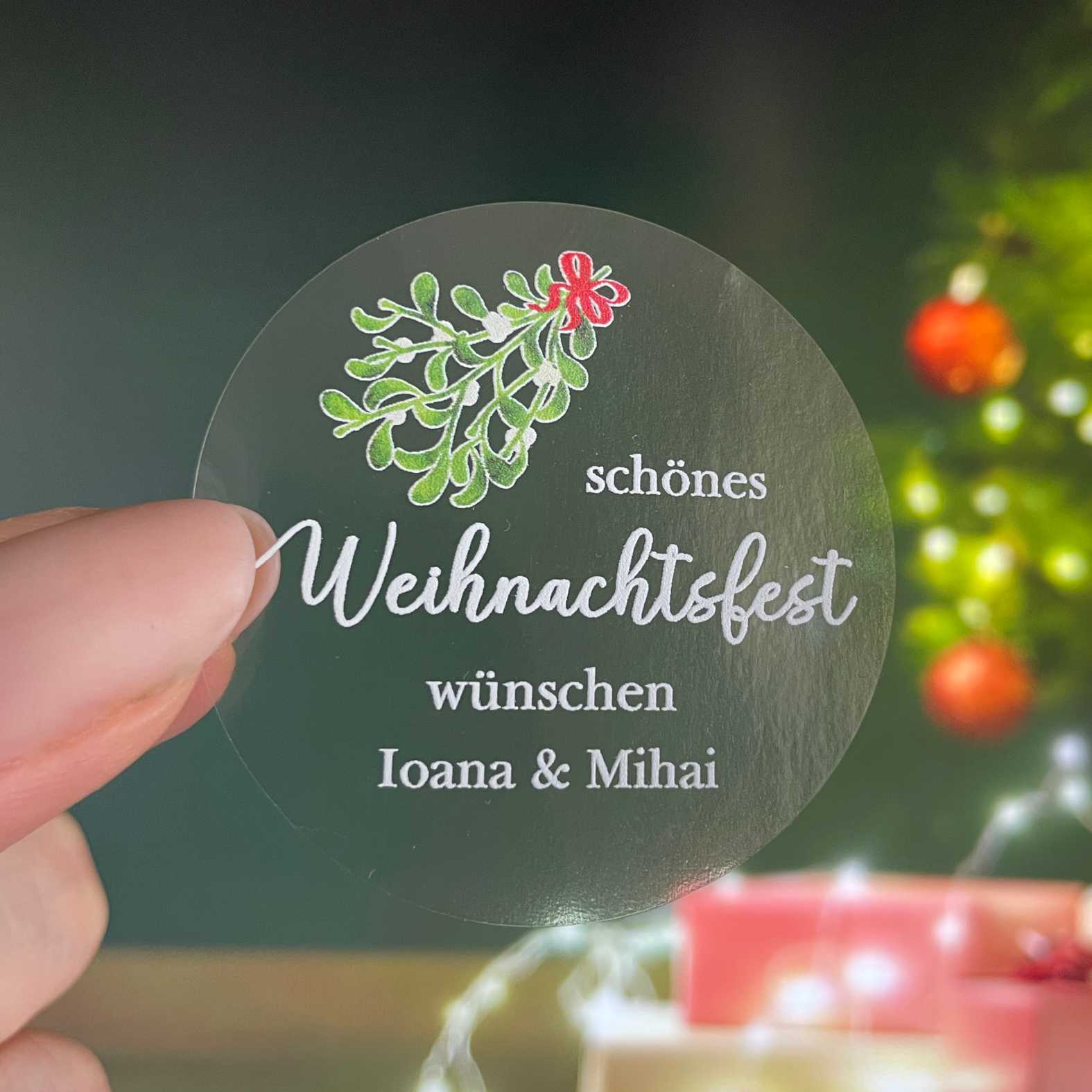 Weihnachten Aufkleber - 24 Stück Personalisierte transparente Aufkleber | Schönes Weihnachtsfest - FOTOFOL