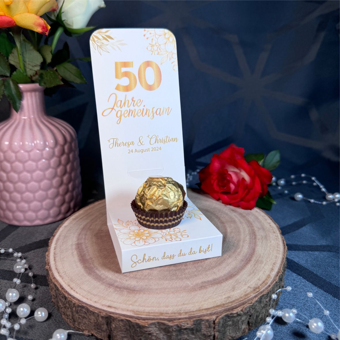 Aufsteller für Gastgeschenke personalisiert - 50 Jahre - FOTOFOL