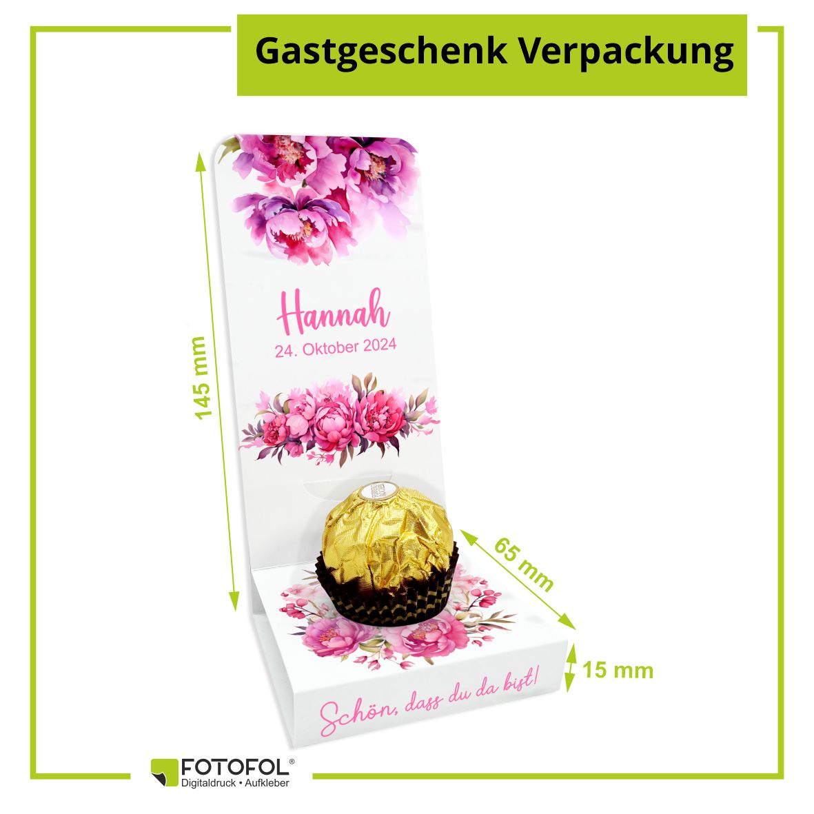 Aufsteller für Gastgeschenke personalisiert - Pfingstrosen - FOTOFOL