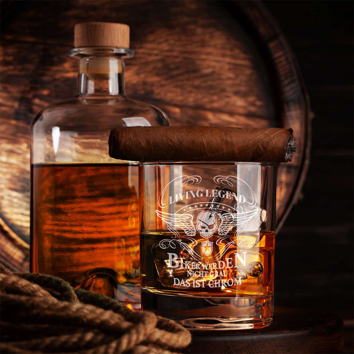 Fotofol - Whiskey Glas mit Gravur I Biker werden nicht Grau das ist Chrome - Totenkopf-Design - personalisierte Geschenke