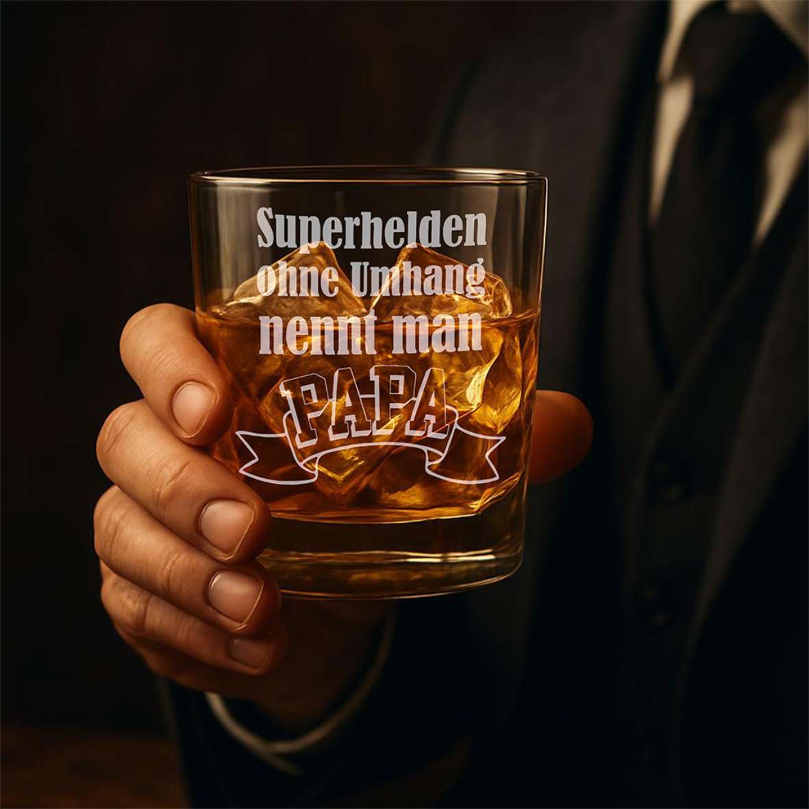 Personalisiertes Whiskey Glas "Superhelden ohne Umhang nennt man PAPA" - FOTOFOL