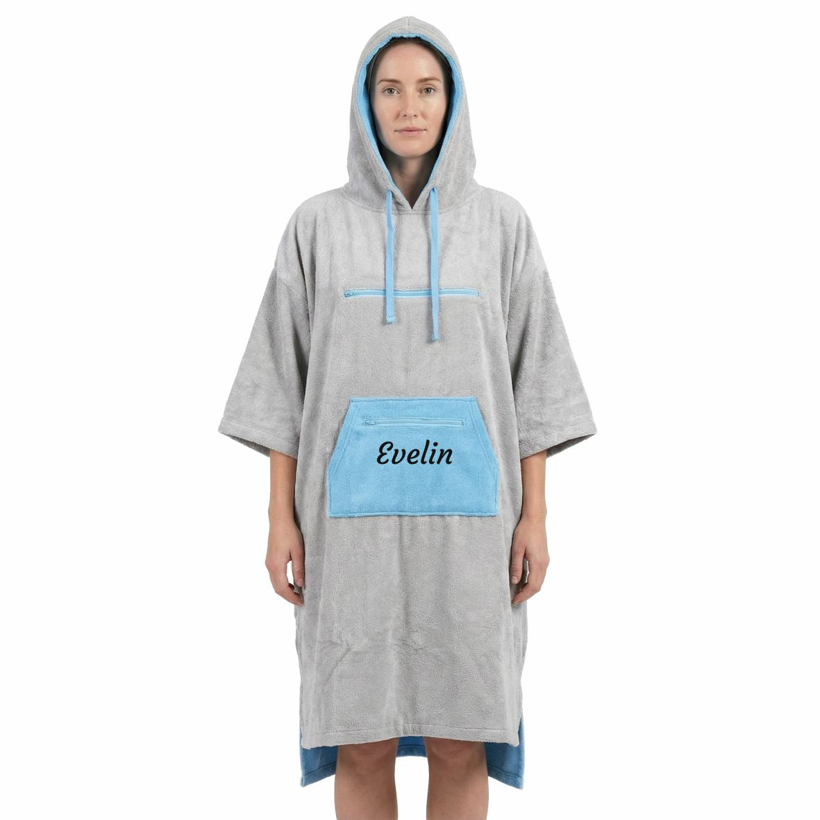 Badeponcho Unisex aus 100% Baumwolle PERSONALISIERT mit Name Kapuzen-Bademantel
