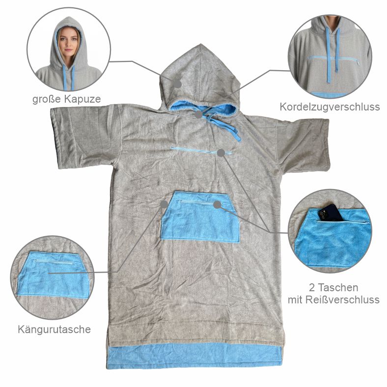Badeponcho Unisex aus 100% Baumwolle PERSONALISIERT mit Name Kapuzen-Bademantel
