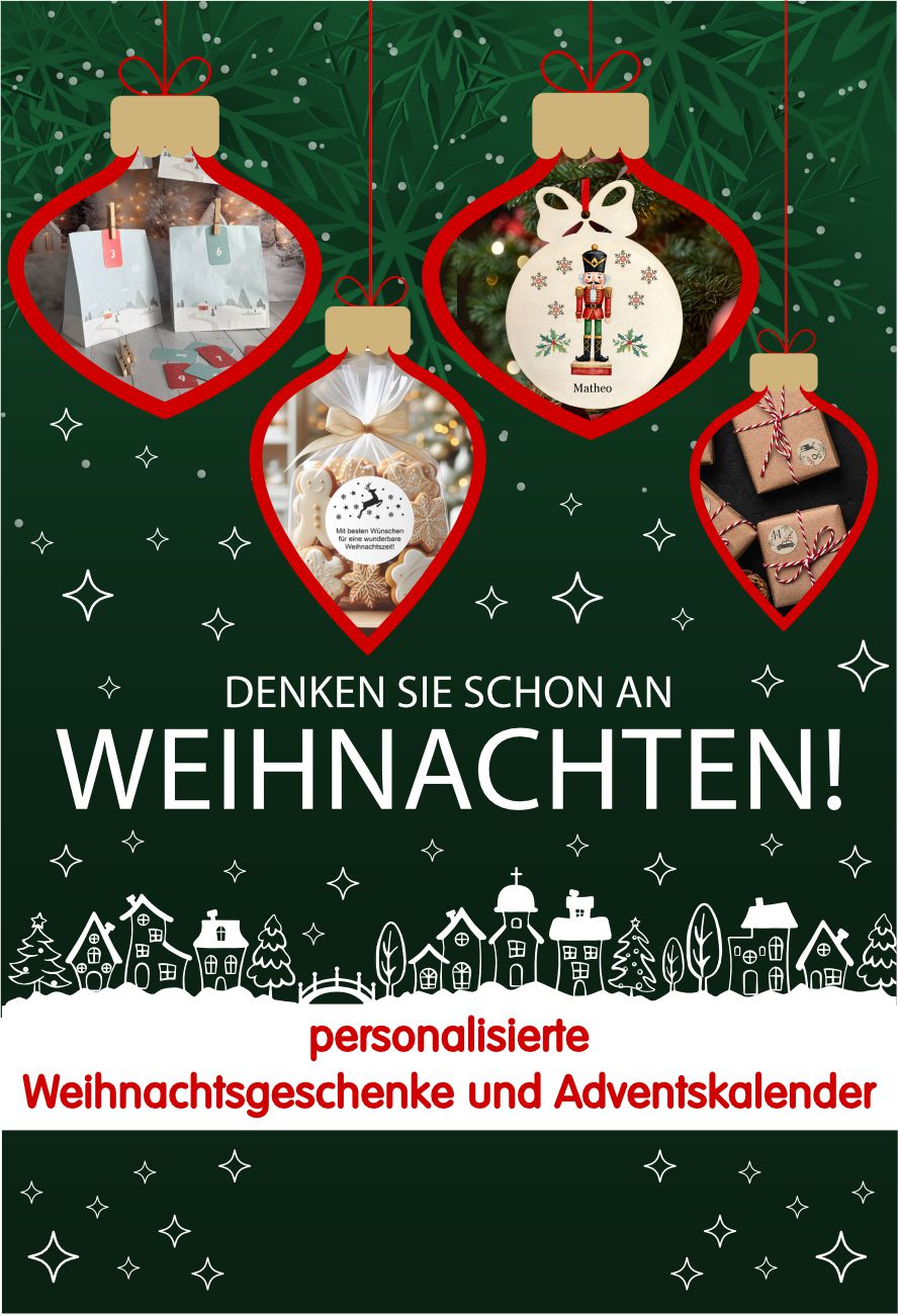 FOTOFOL_ Weihnachten personalisierte Geschenke, Adventskalender, Tasse, Aufkleber, Weihnachtsaufkleber, Etiketten, Weihnachtskugel, Weihnachtskrippe