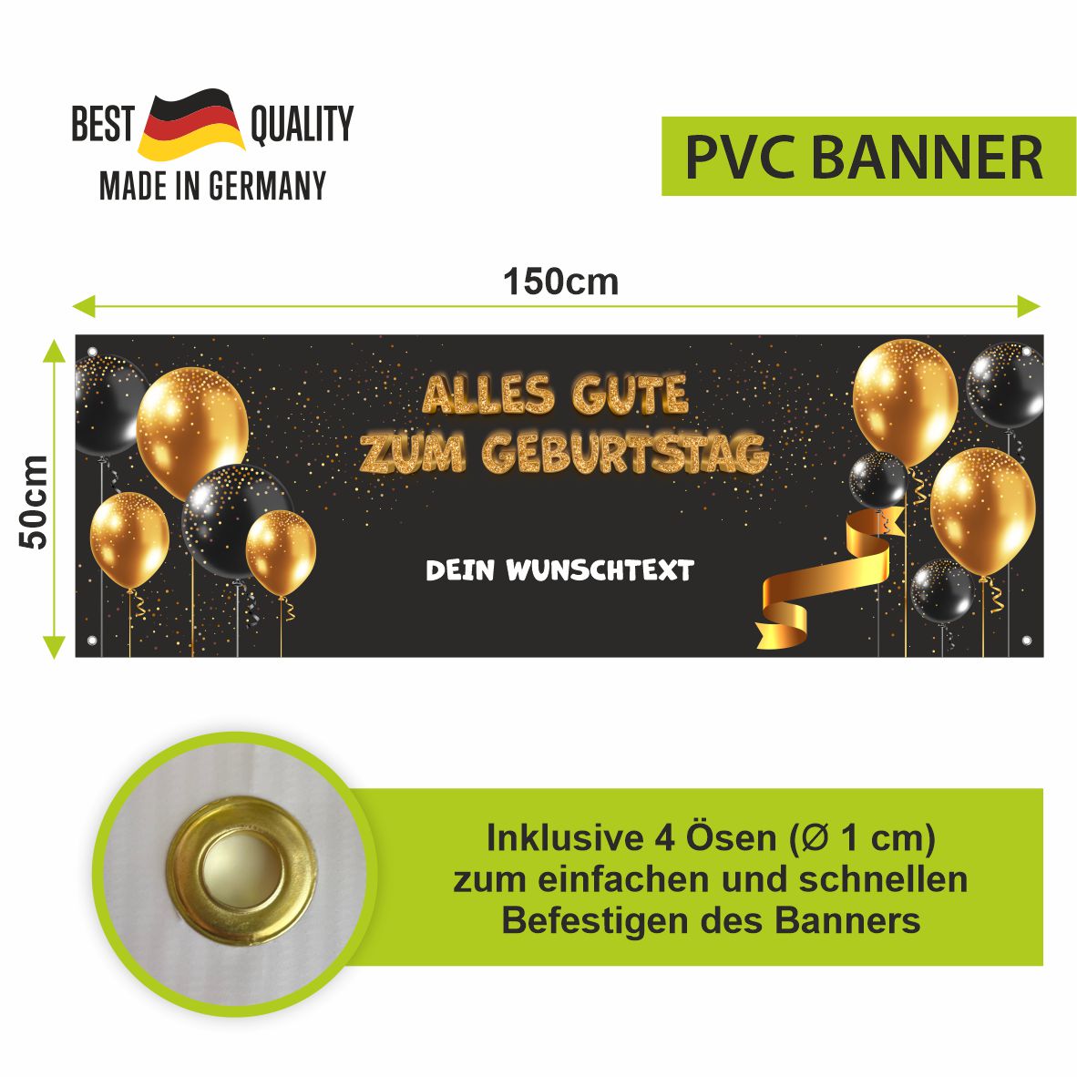 Personalisiertes Geburtstagsbanner "Alles Gute zum Geburtstag" mit Wunschtext - FOTOFOL