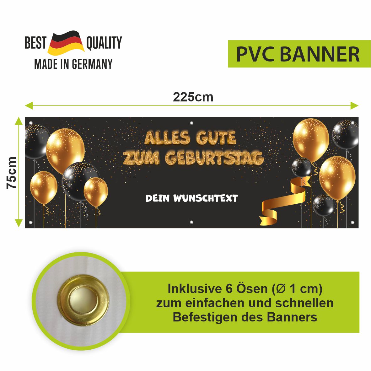 Personalisiertes Geburtstagsbanner "Alles Gute zum Geburtstag" mit Wunschtext - FOTOFOL