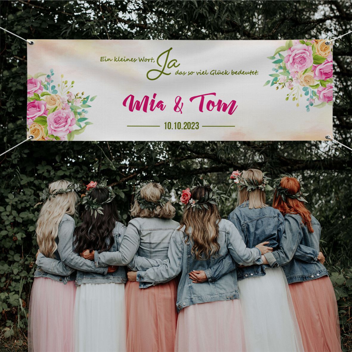 Hochzeit Banner "Pastell Rosen" - Personaliserung mit Namen, Datum und Wunschtext - FOTOFOL