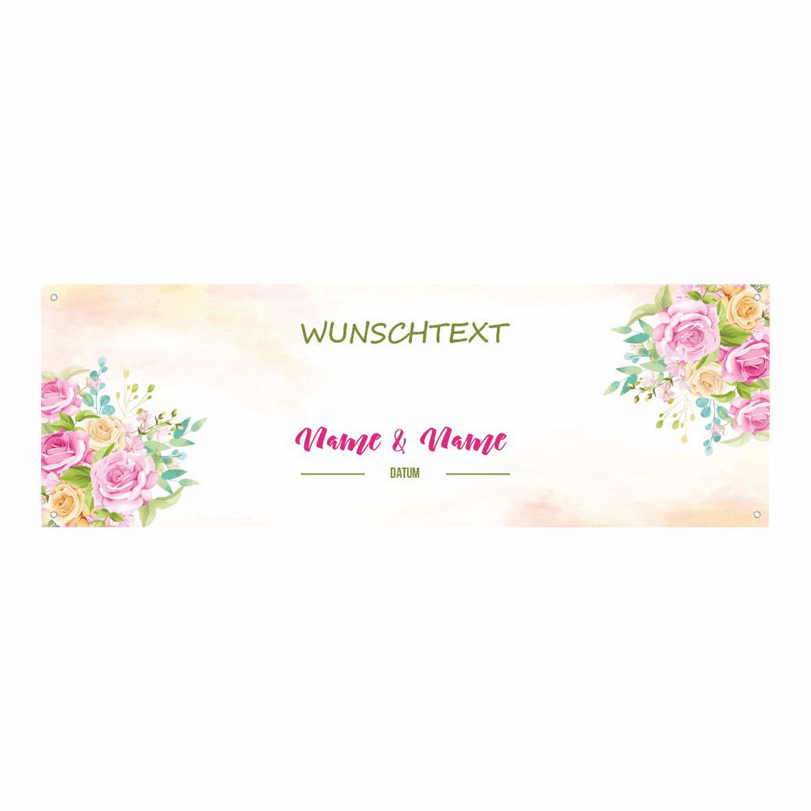 Hochzeit Banner "Pastell Rosen" - Personaliserung mit Namen, Datum und Wunschtext - FOTOFOL
