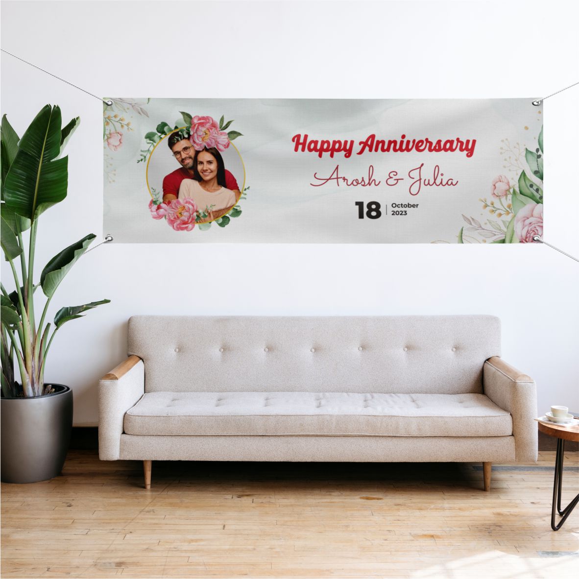 Hochzeit Banner "Rosen" mit Foto, Namen, Datum und Wunschtext - FOTOFOL