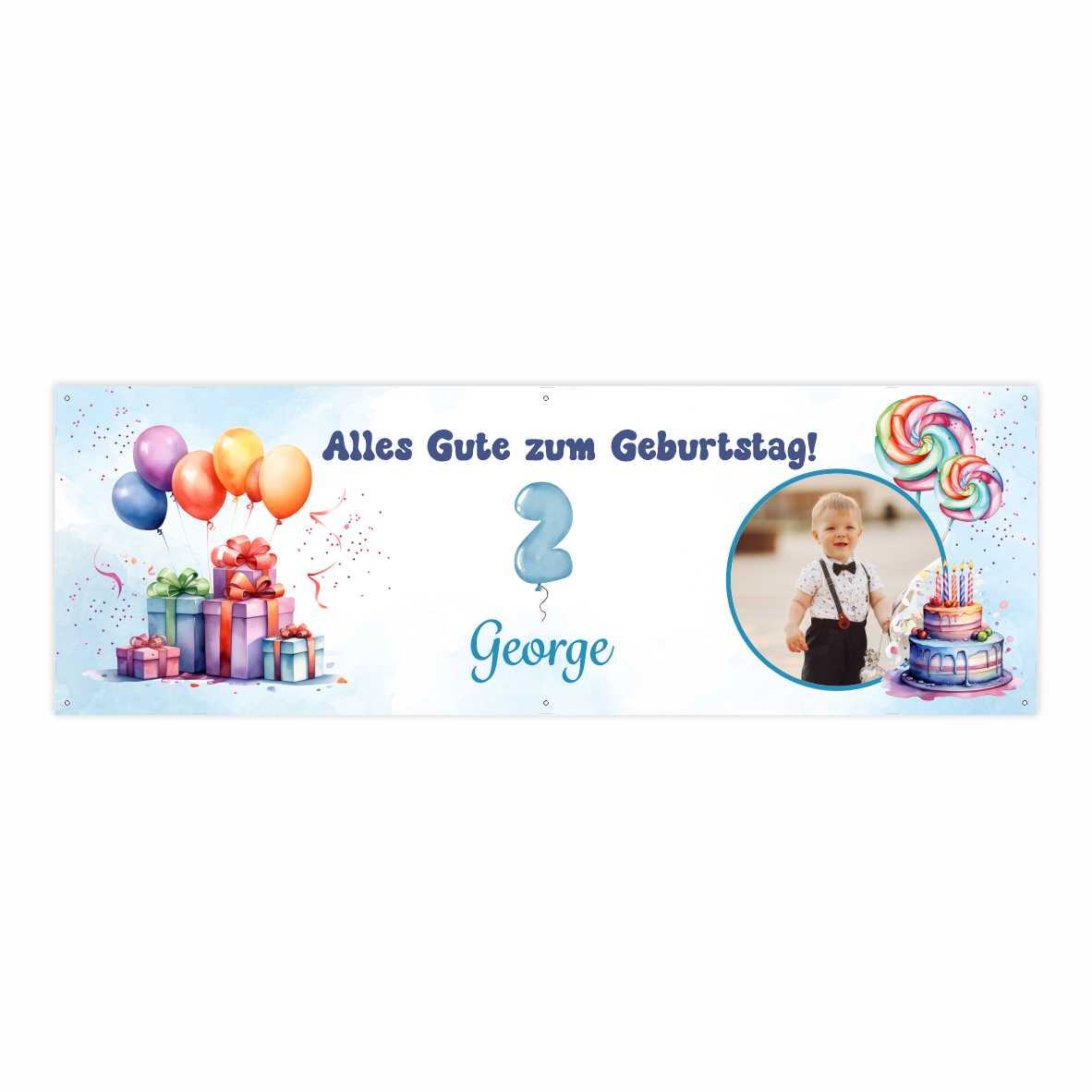 Geburtstagsbanner für Jungen personalisiert mit Foto und Wunschname - FOTOFOL