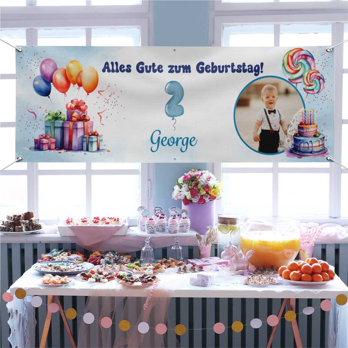Geburtstagsbanner für Jungen personalisiert mit Foto und Wunschname - FOTOFOL