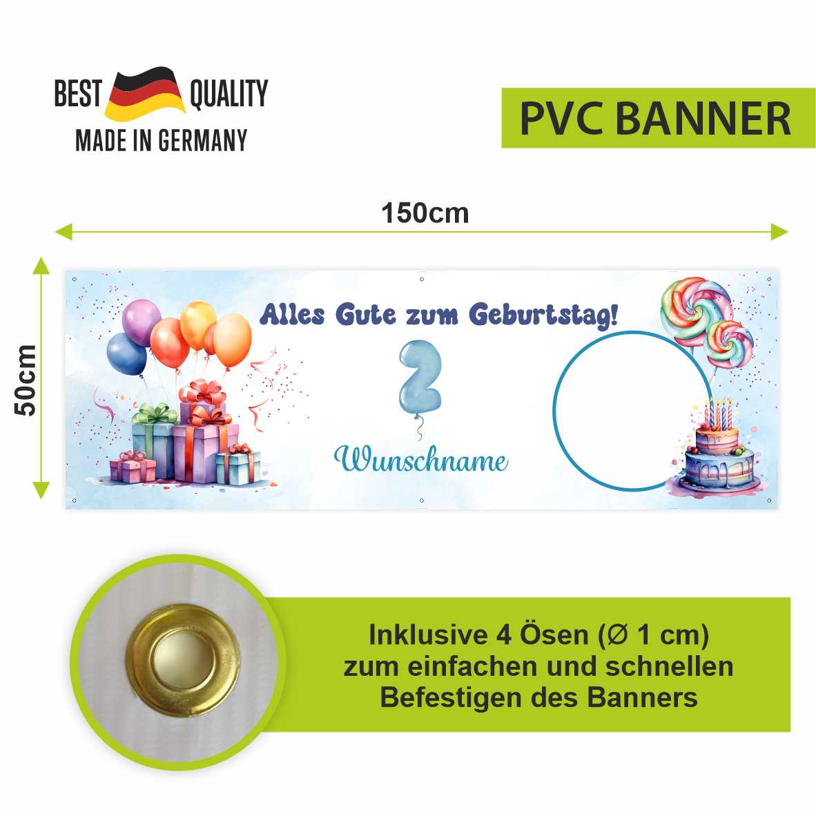 Geburtstagsbanner für Jungen personalisiert mit Foto und Wunschname - FOTOFOL