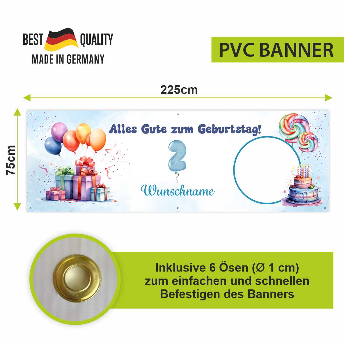 Geburtstagsbanner für Jungen personalisiert mit Foto und Wunschname - FOTOFOL