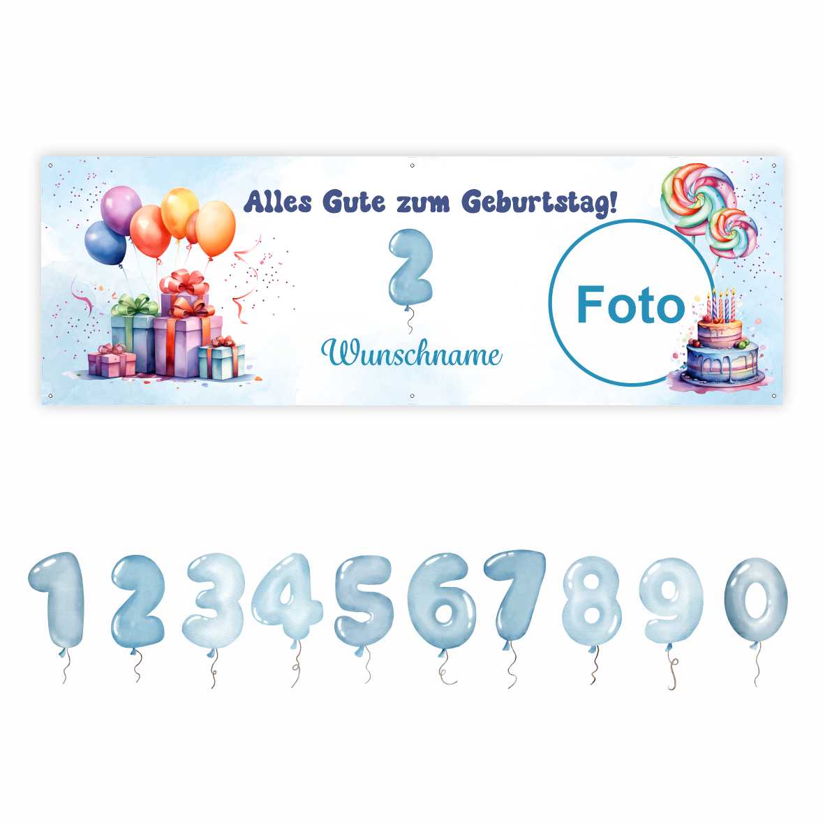Geburtstagsbanner für Jungen personalisiert mit Foto und Wunschname - FOTOFOL