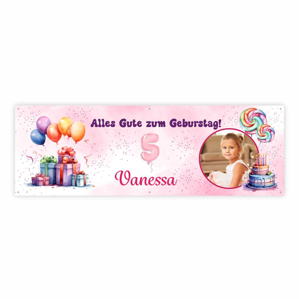 Geburtstagsbanner für Mädchen personalisiert mit Foto und Wunschname - FOTOFOL