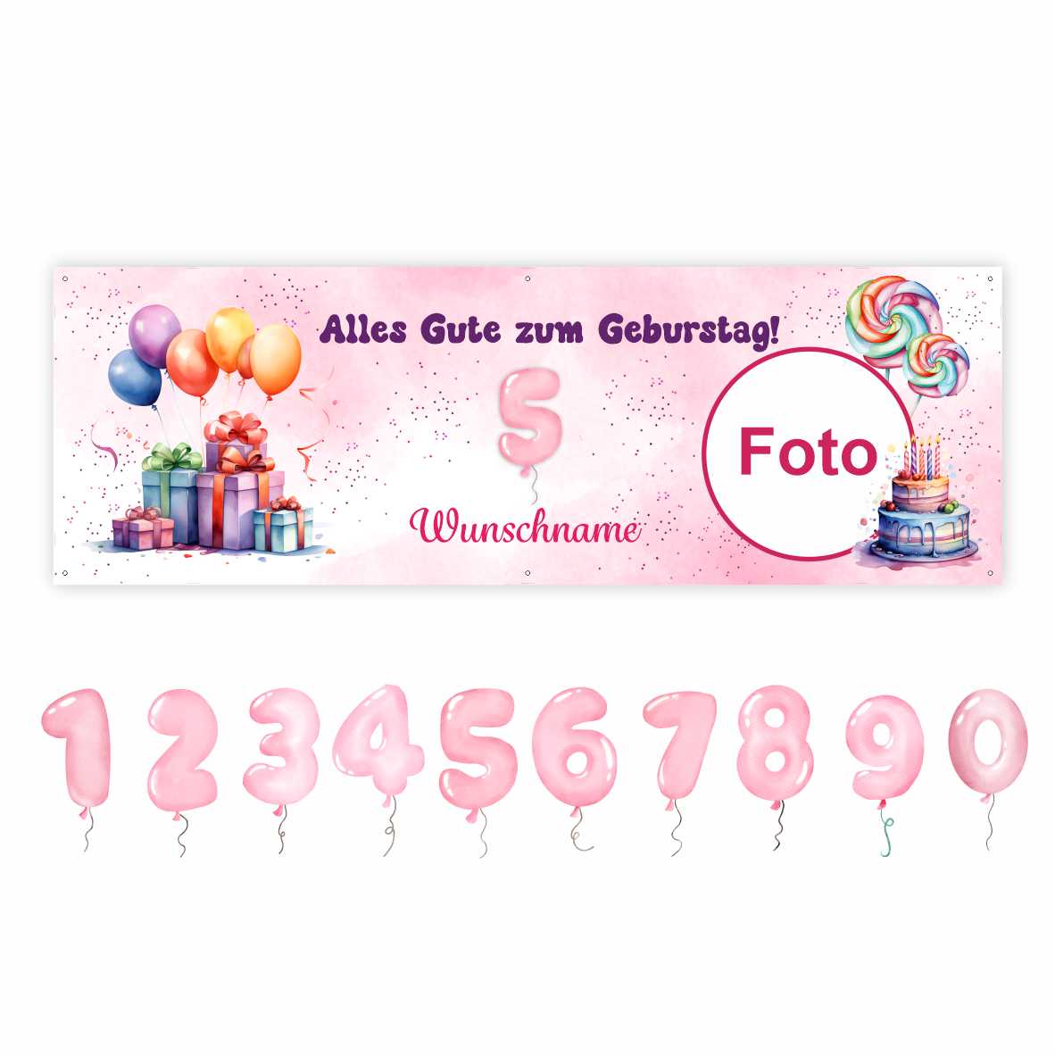 Geburtstagsbanner für Mädchen personalisiert mit Foto und Wunschname - FOTOFOL