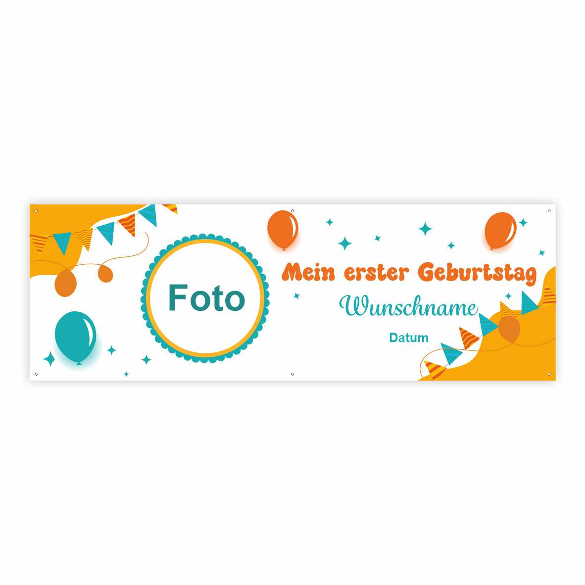 Geburtstagsbanner "Mein erster Geburtstag" für Jungen personalisiert mit Foto und Wunschname - FOTOFOL