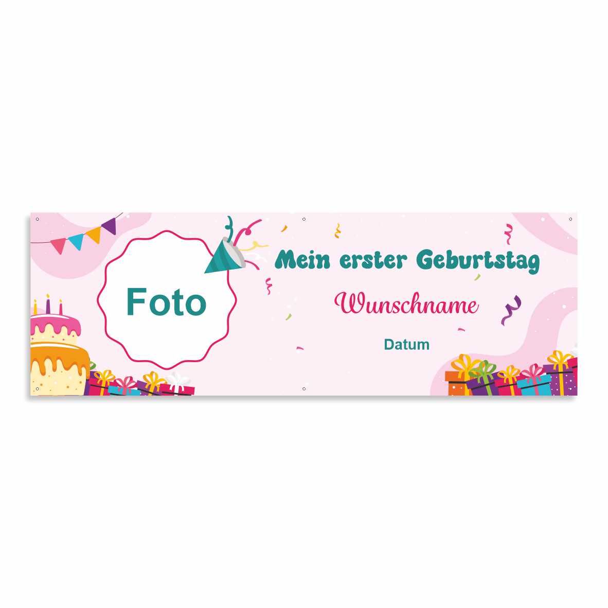 Geburtstagsbanner "Mein erster Geburtstag" für Mädchen personalisiert mit Foto und Wunschname - FOTOFOL