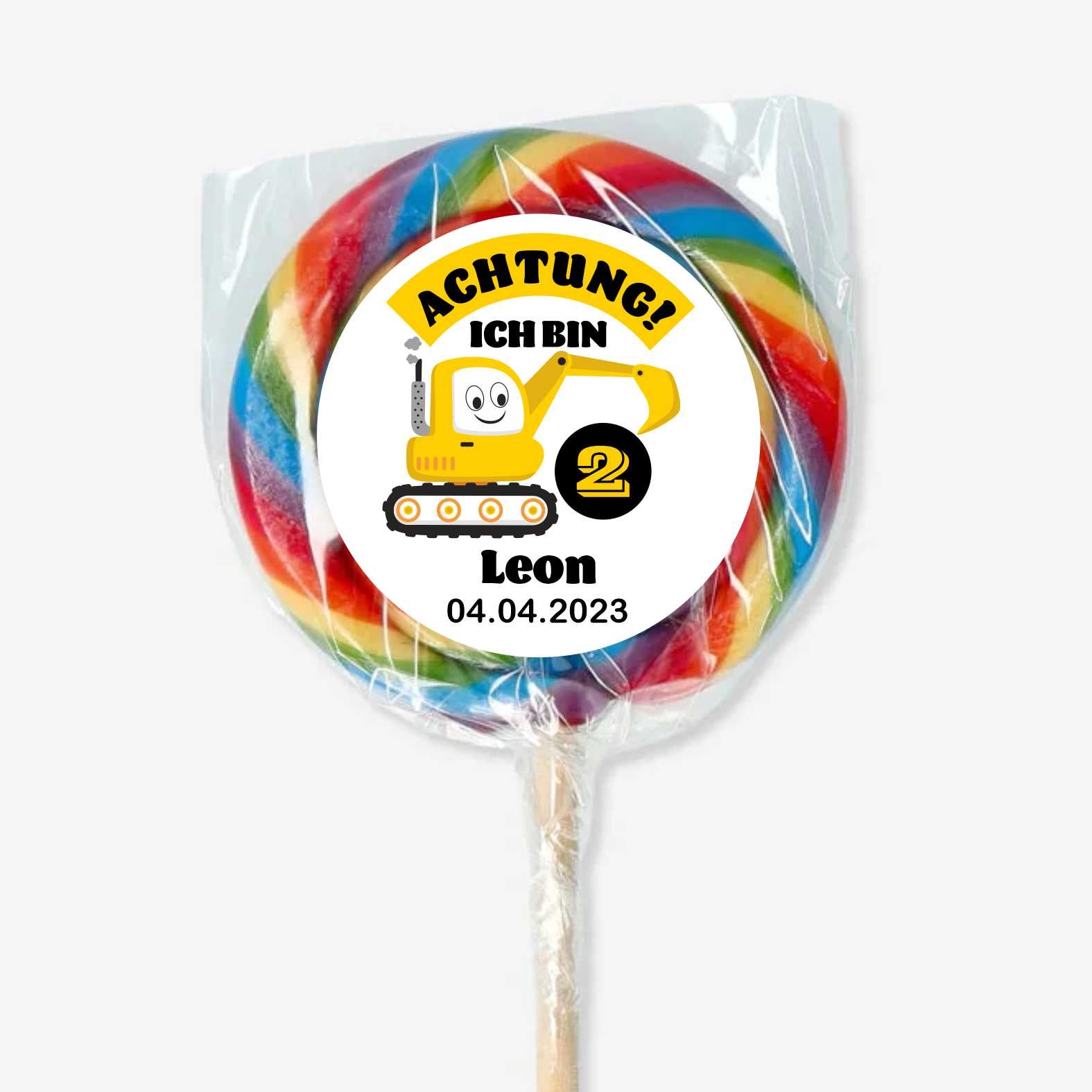 Geburtstag Aufkleber "Bulldozer" Kinder Wunschname - 24 Stück - 4,5cm - FOTOFOL