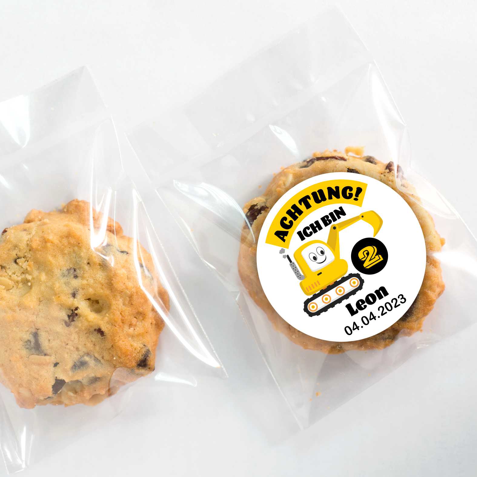 Geburtstag Aufkleber "Bulldozer" Kinder Wunschname - 24 Stück - 4,5cm - FOTOFOL