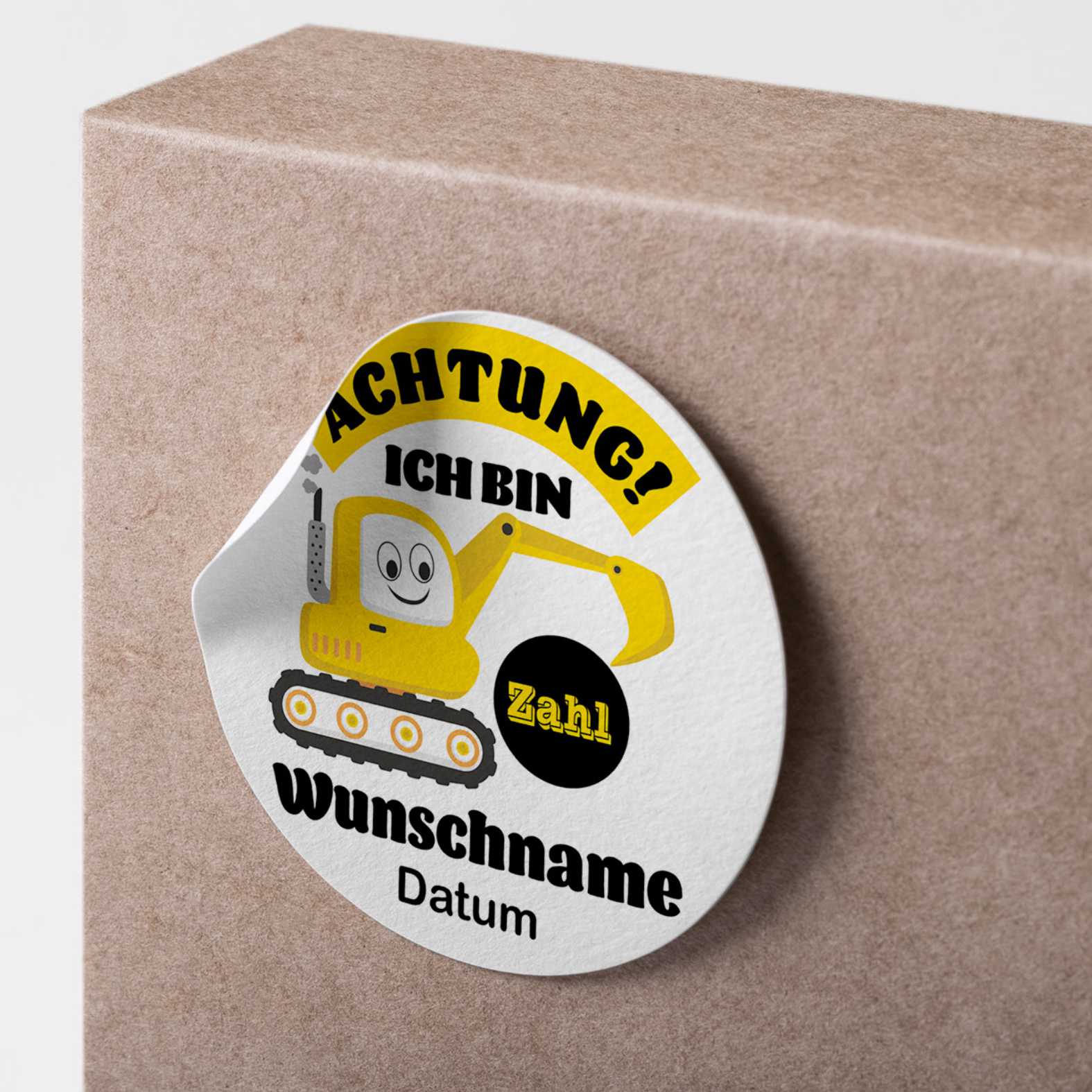 Geburtstag Aufkleber "Bulldozer" Kinder Wunschname - 24 Stück - 4,5cm - FOTOFOL