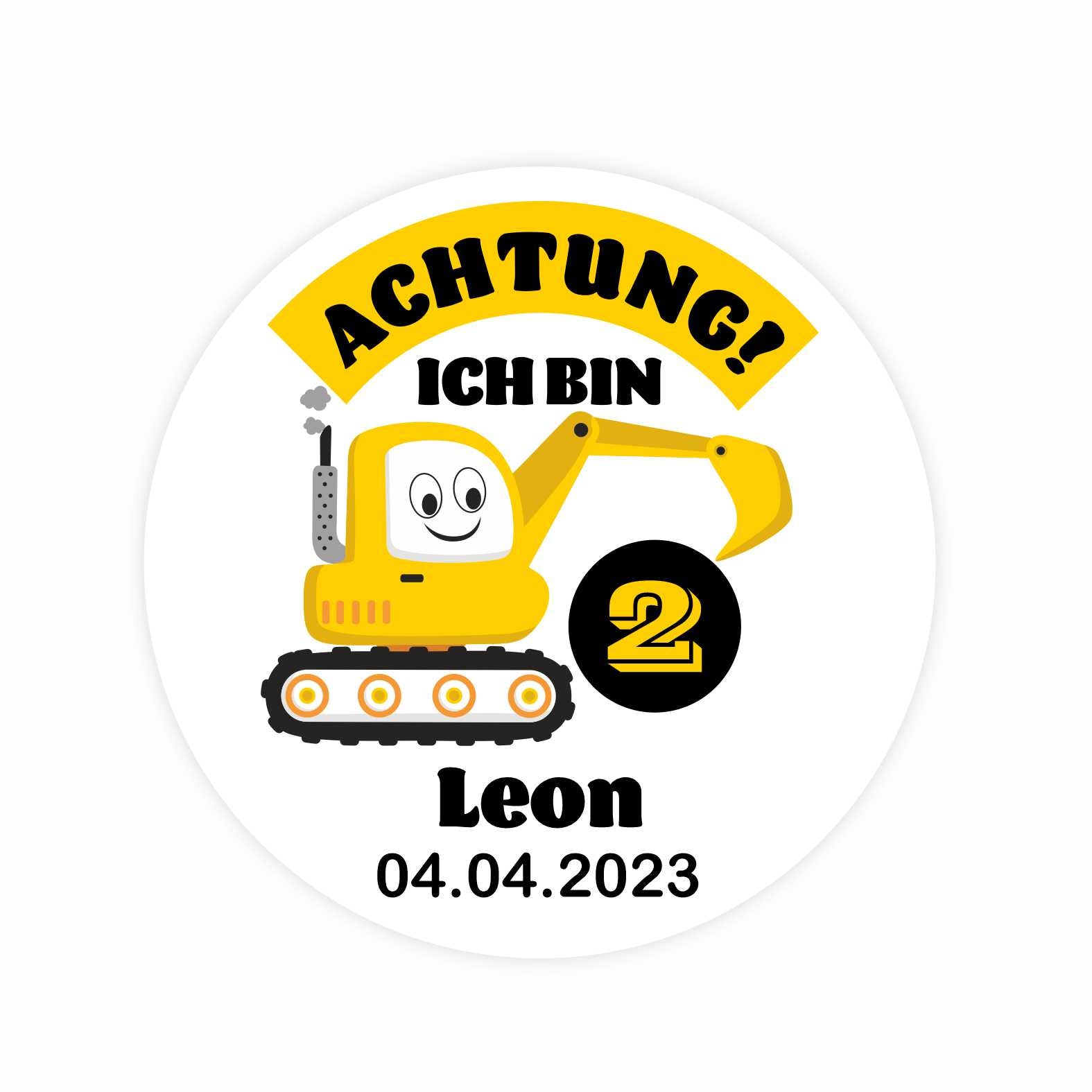 Geburtstag Aufkleber "Bulldozer" Kinder Wunschname - 24 Stück - 4,5cm - FOTOFOL
