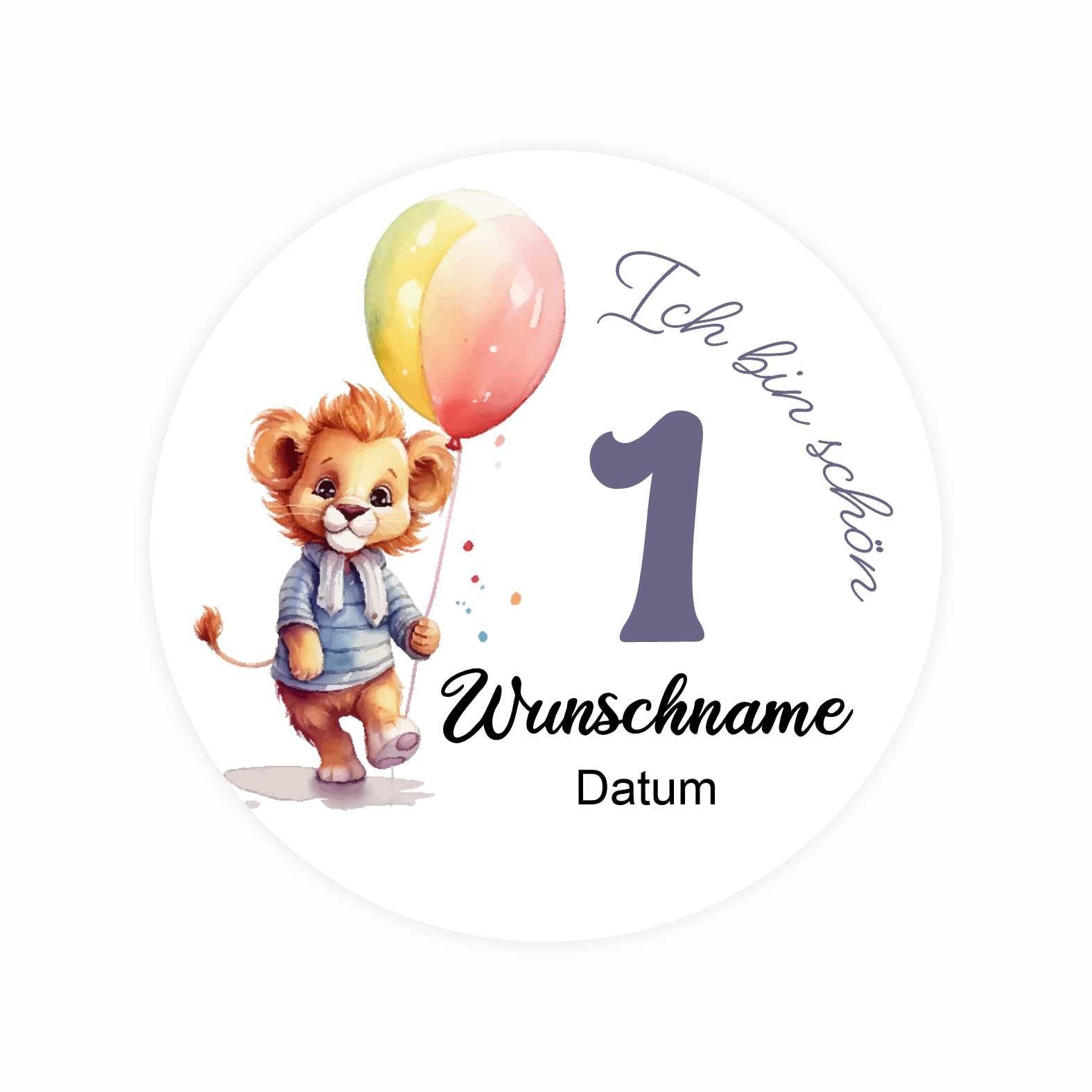 Geburtstag Aufkleber "Löwe" Personalisierte Sticker - 24 Stück - 4,5cm - FOTOFOL