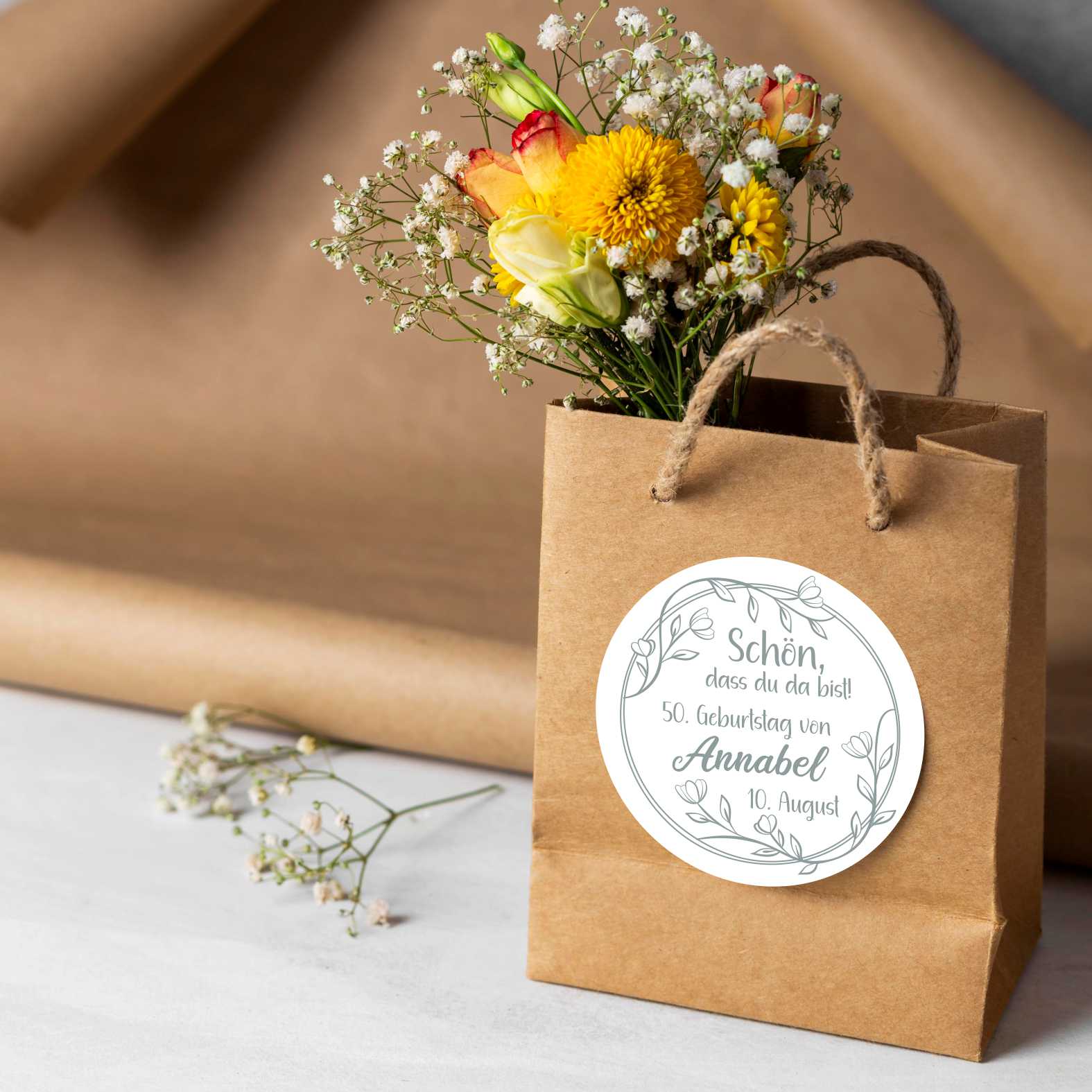 Personalisierte Aufkleber "Blumenzweig"- 24 Stück - 4,5cm - FOTOFOL