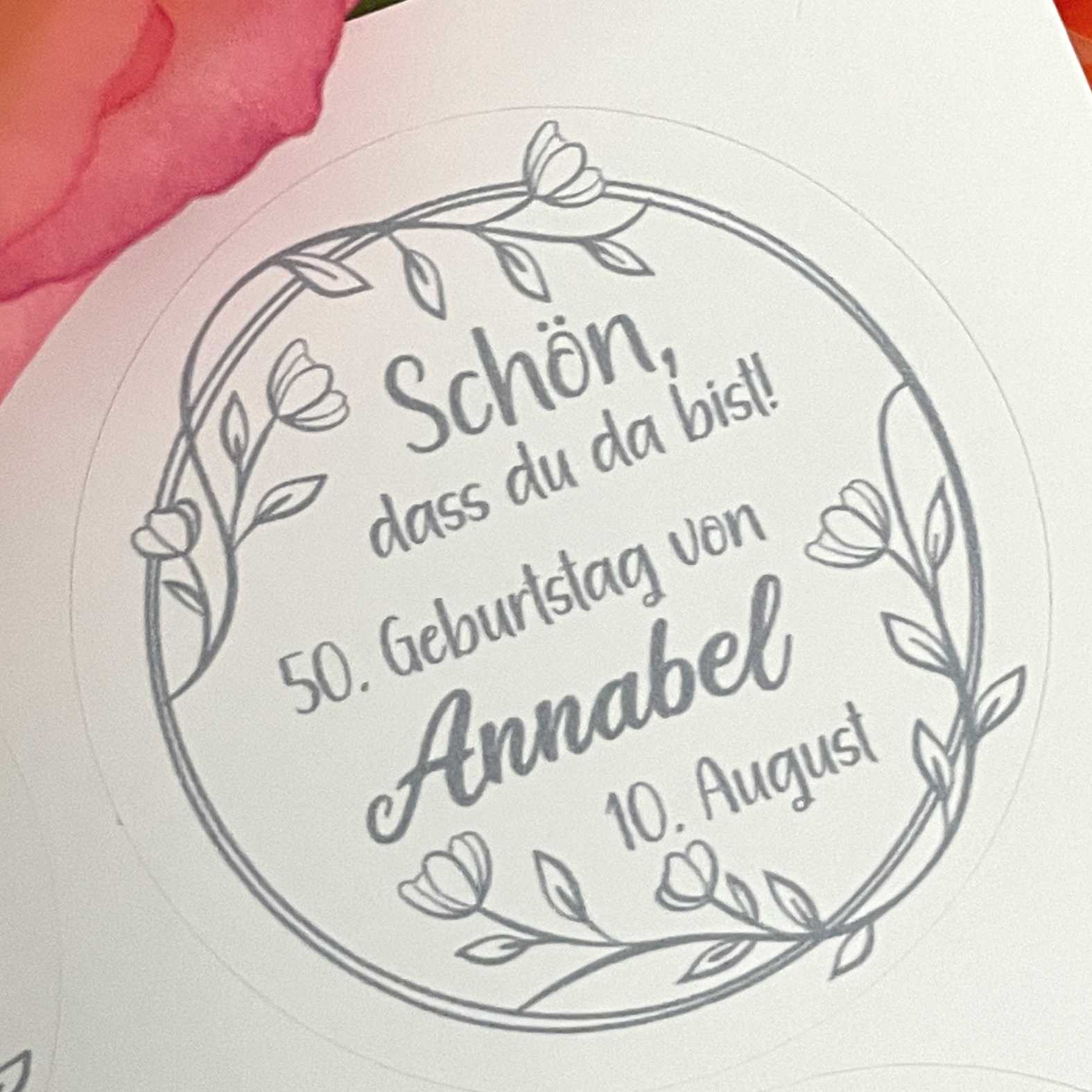 Personalisierte Aufkleber "Blumenzweig"- 24 Stück - 4,5cm - FOTOFOL