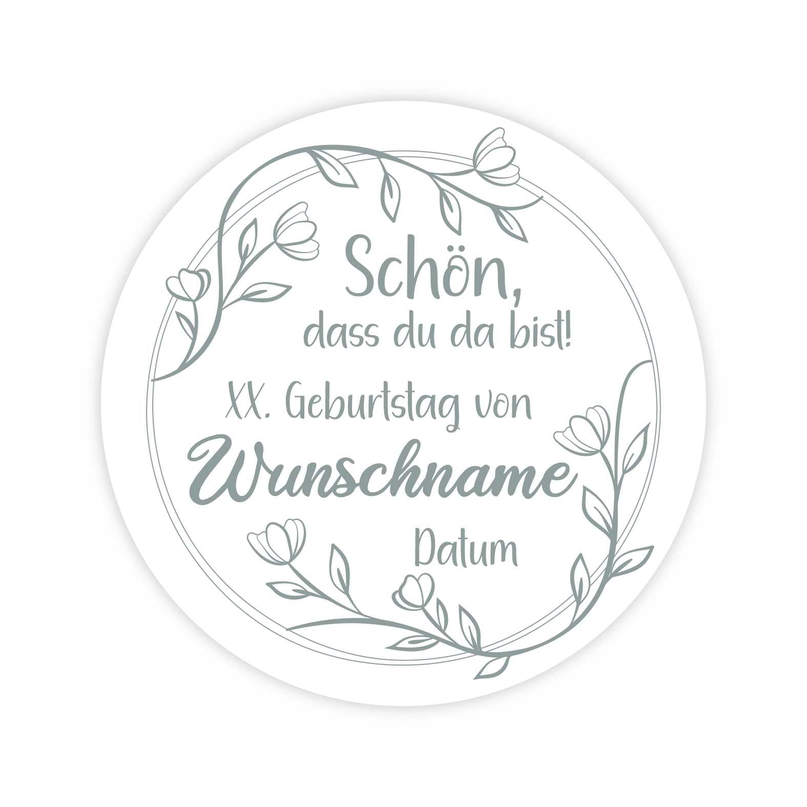 Personalisierte Aufkleber "Blumenzweig"- 24 Stück - 4,5cm - FOTOFOL