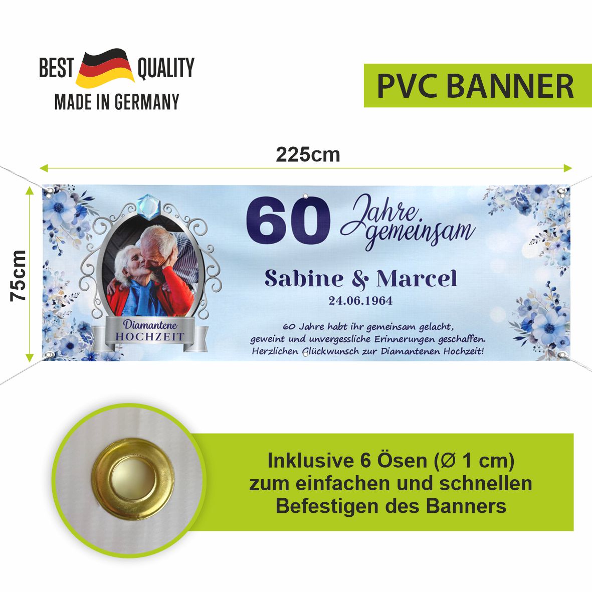 Personalisiertes Banner zur diamantenen Hochzeit mit Foto und Wunschtext - 60 Jahre gemeinsam - FOTOFOL