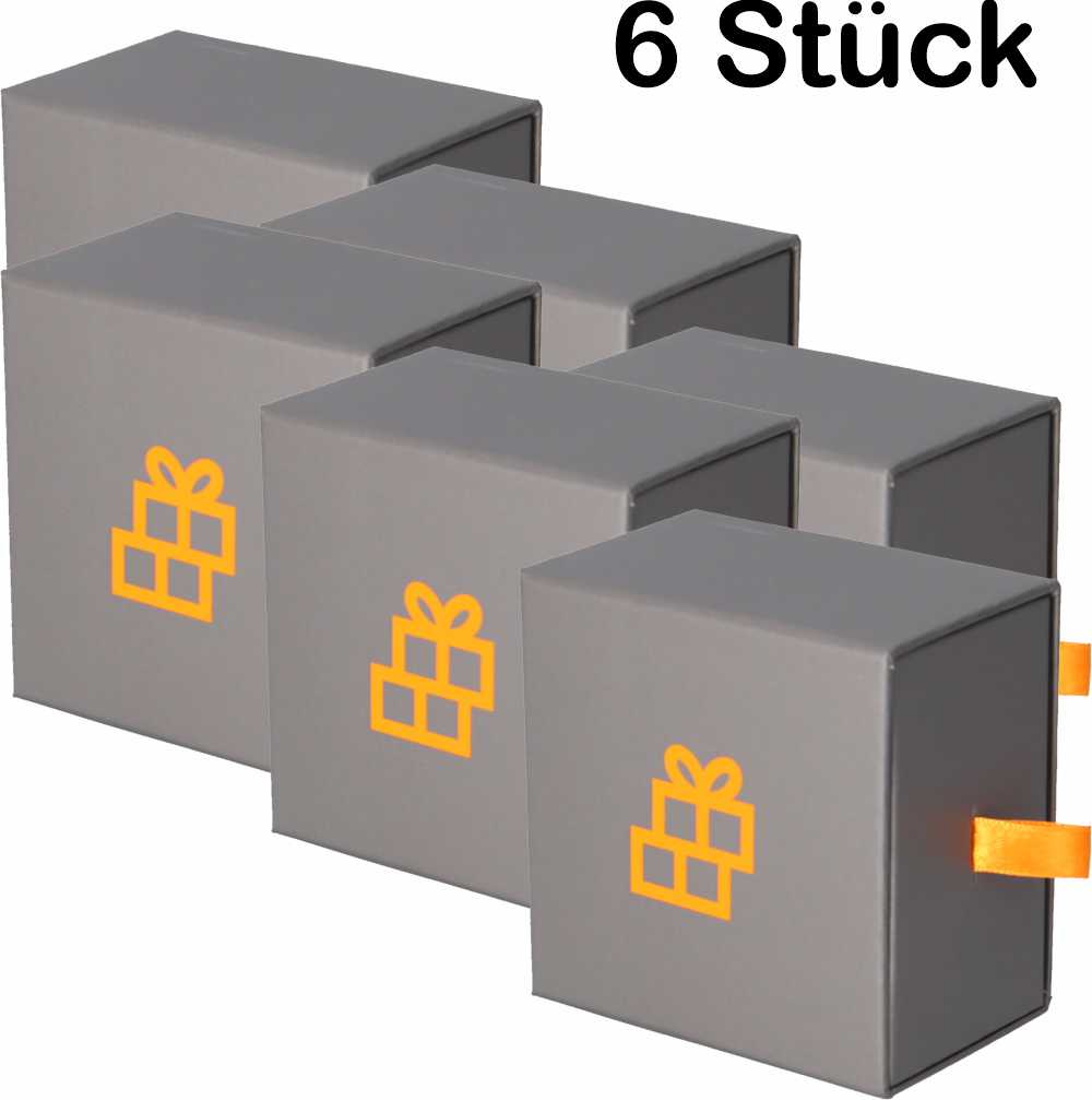 Luxuriöse Schiebeschachtel 6 Stück – Grau mit orangefarbenem Akzentband (8,5 x 8,5 x 5,5 cm) - FOTOFOL