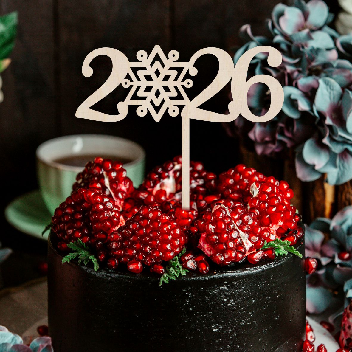 FOTOFOL - CAKE TOPPER 2026 aus Holz - Tortendeko Kuchendeko - Silvester - Torten-stecker