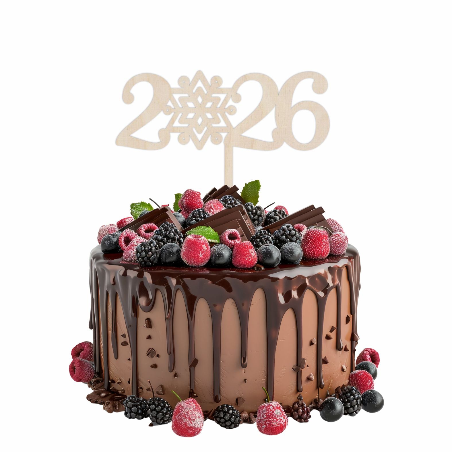FOTOFOL - CAKE TOPPER 2026 aus Holz - Tortendeko Kuchendeko - Silvester - Torten-stecker