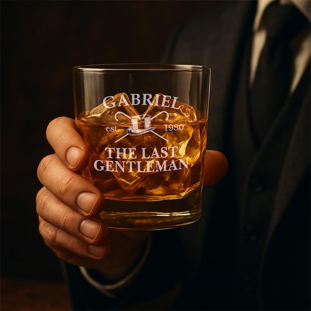 Whiskey Glas SET mit Gravur I "The last gentleman" mit Name und Geburtsjahr