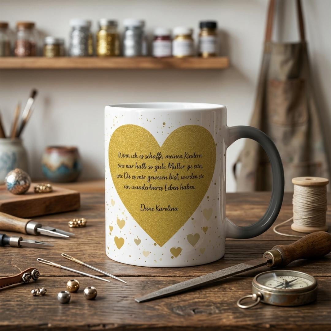 Personalisierte Tasse - goldenes Herz - personalisiert mit Wunschtext