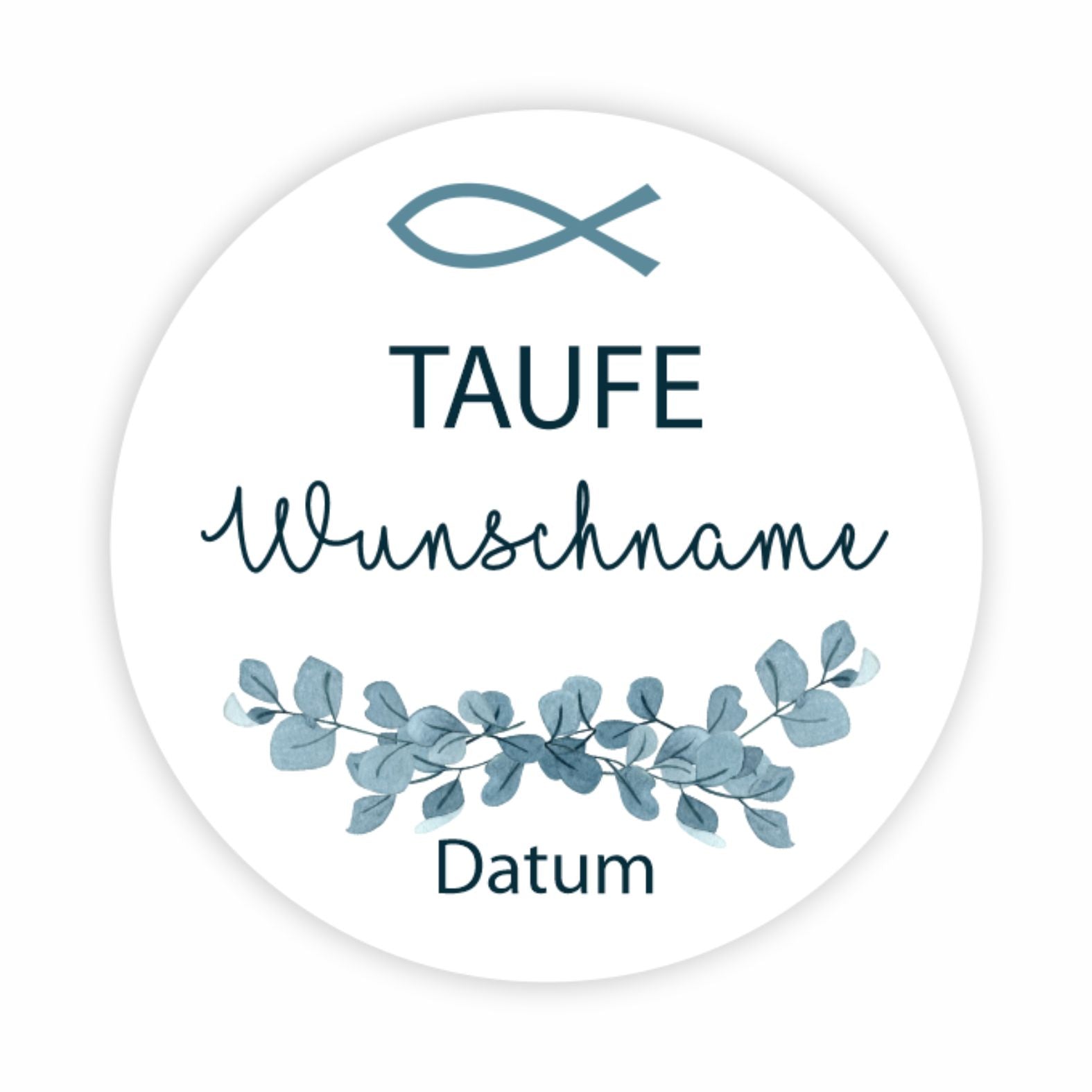 Personalisierte Aufkleber Taufe "Fisch" mit Namen und Datum - 24 Stück - 4,5cm - FOTOFOL