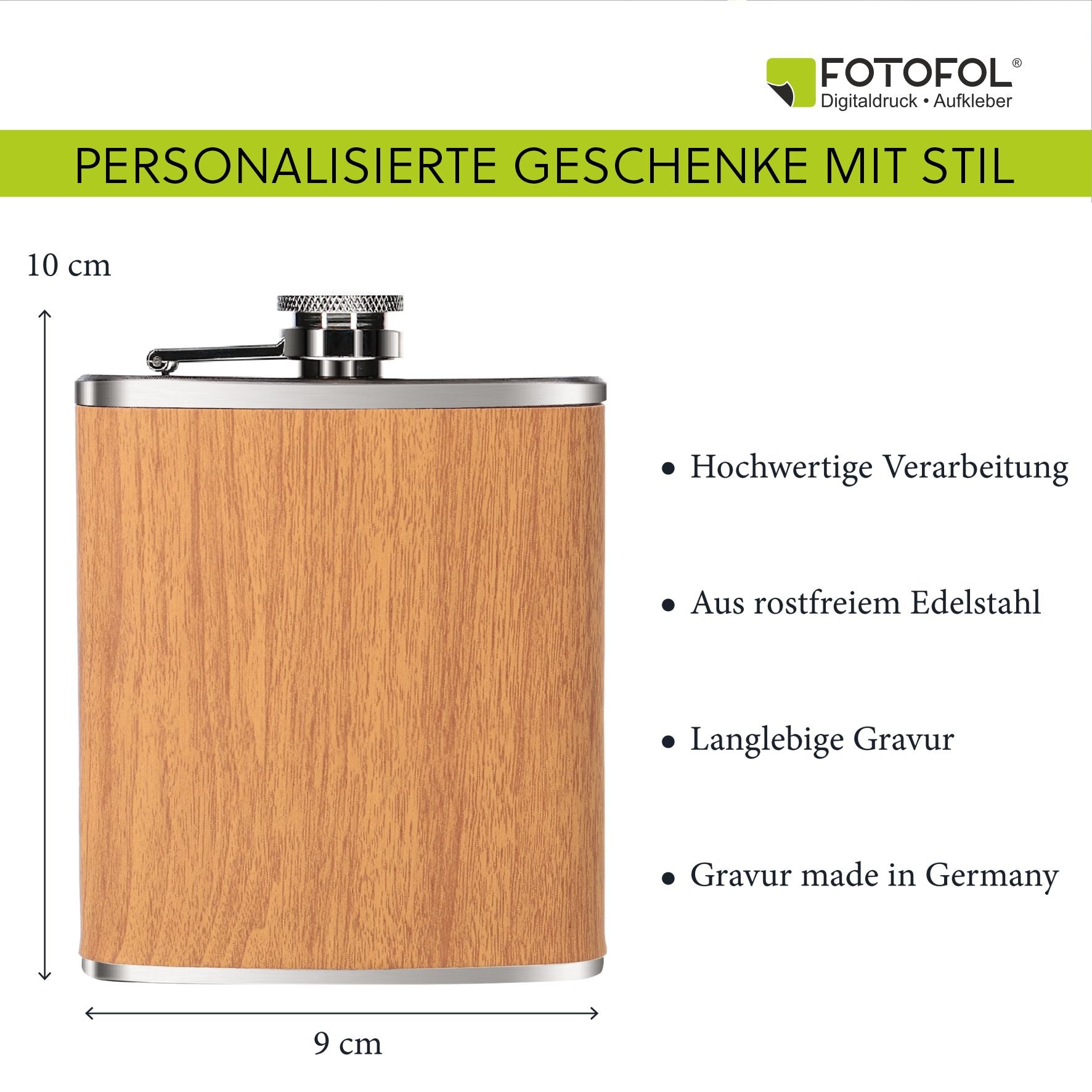 Personalisierter Flachmann mit Gravur - Wunschtext - FOTOFOL