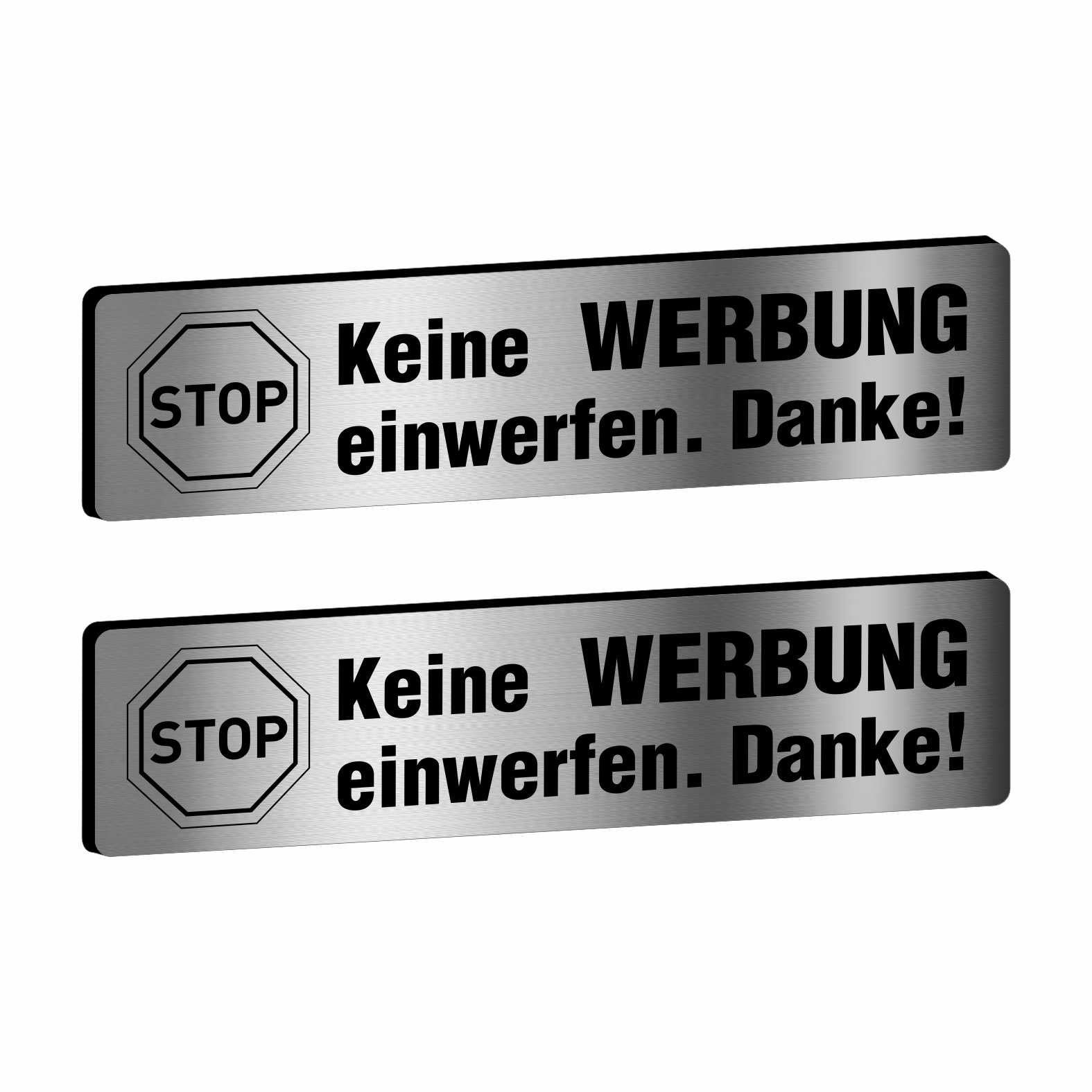 2x Bitte keine Werbung Briefkastenschild selbstklebend - Schild mit Gravur für Briefkasten - FOTOFOL