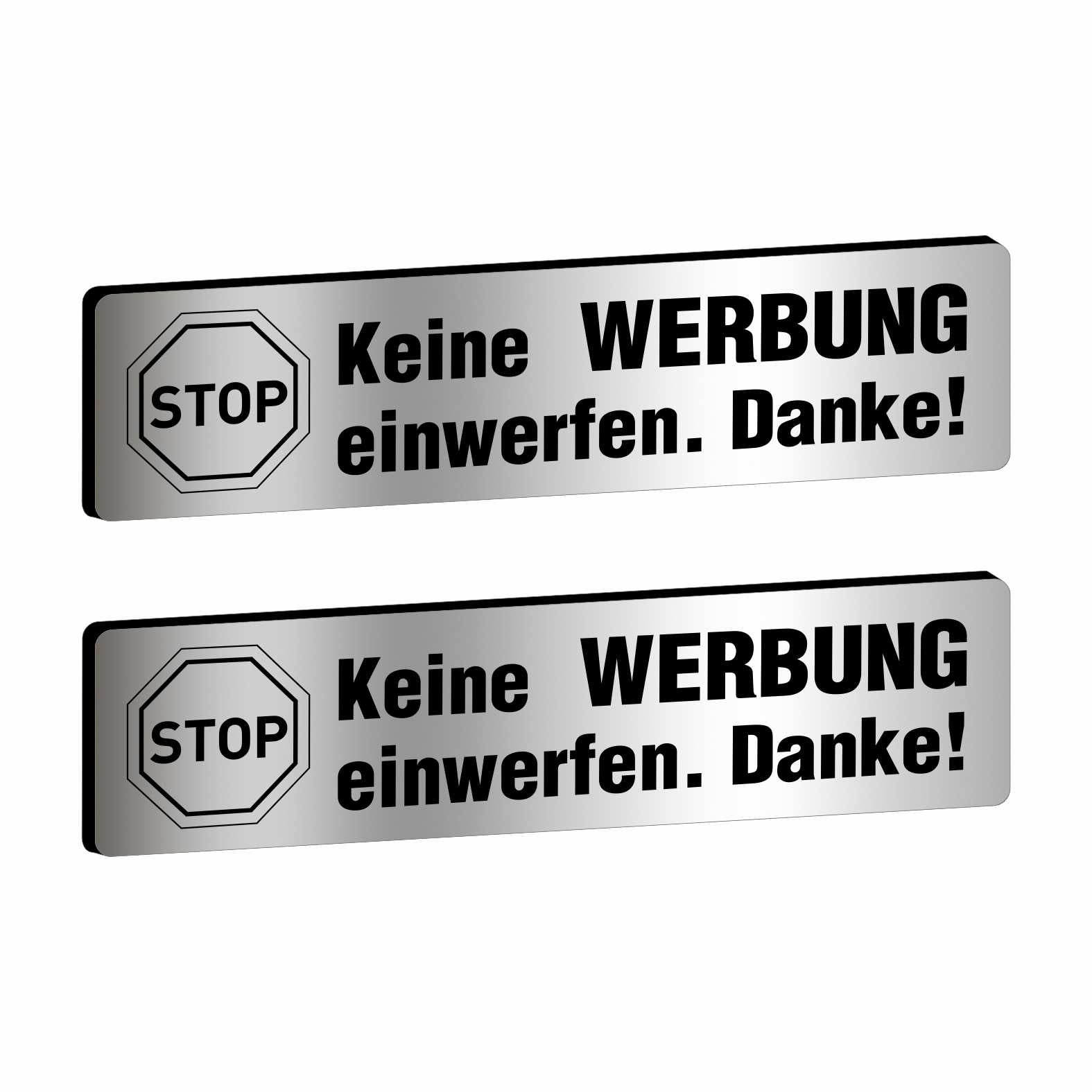 2x Bitte keine Werbung Briefkastenschild selbstklebend - Schild mit Gravur für Briefkasten - FOTOFOL