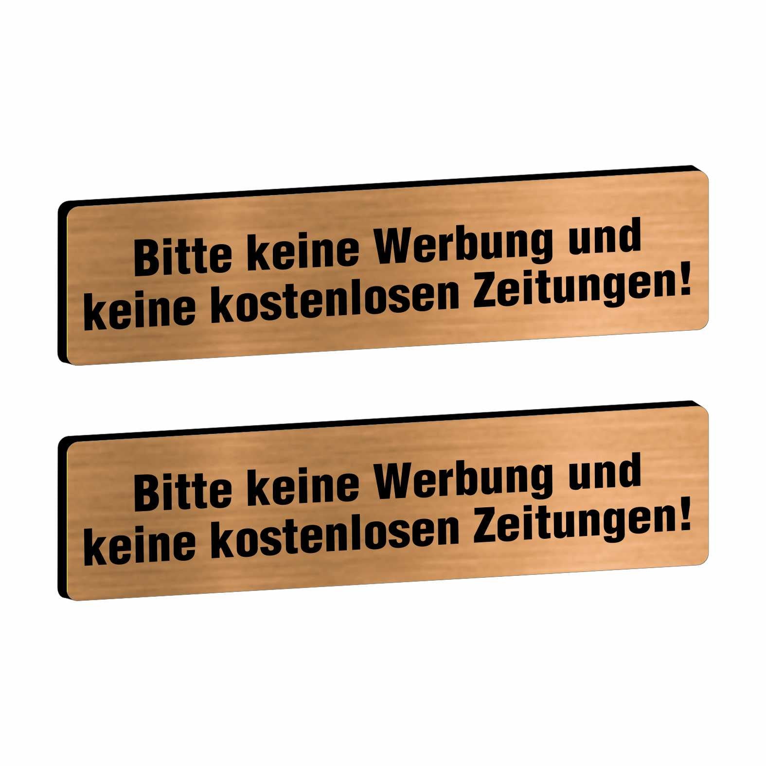2x Bitte keine Werbung Briefkastenschild selbstklebend - Schild mit Gravur für Briefkasten - FOTOFOL