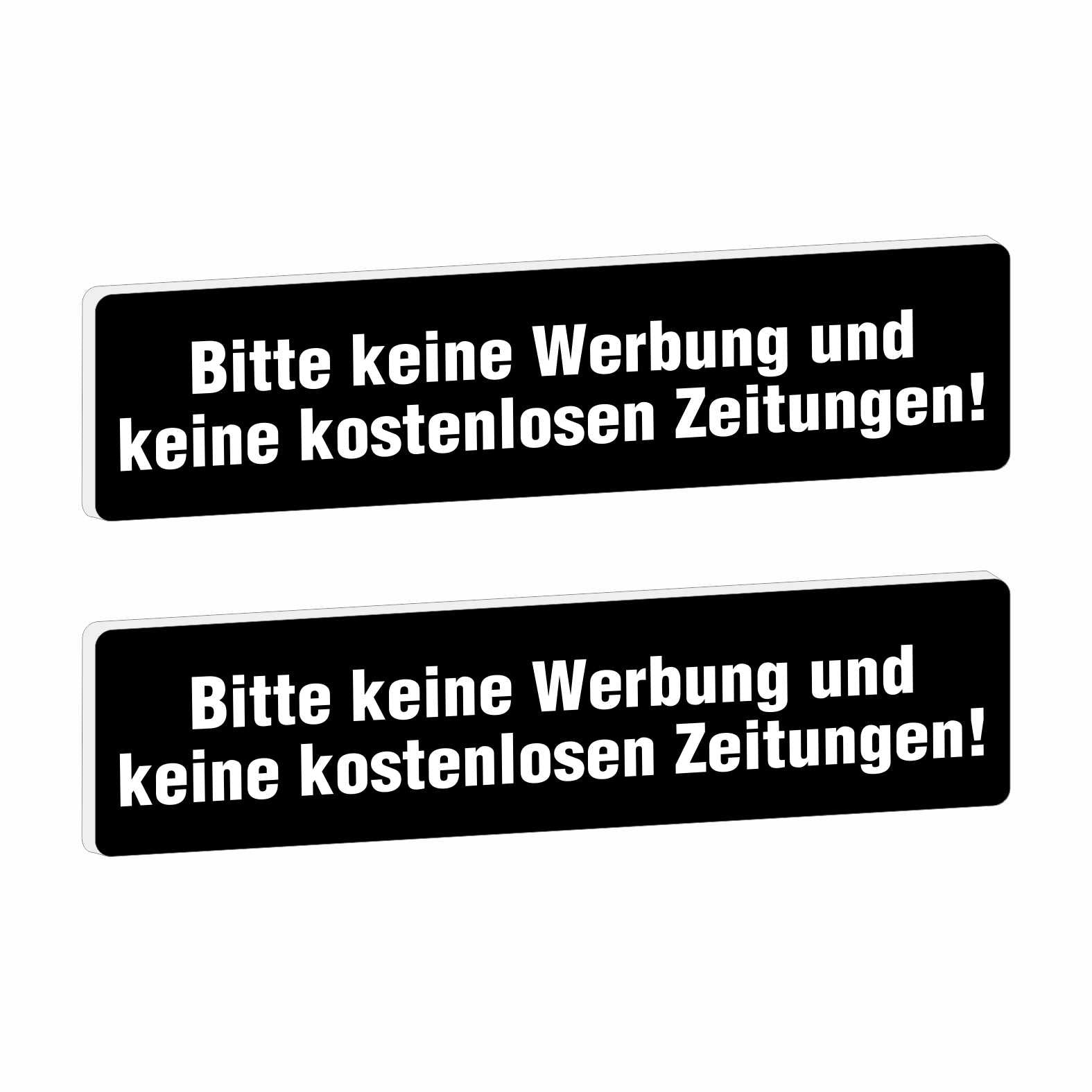 2x Bitte keine Werbung Briefkastenschild selbstklebend - Schild mit Gravur für Briefkasten - FOTOFOL