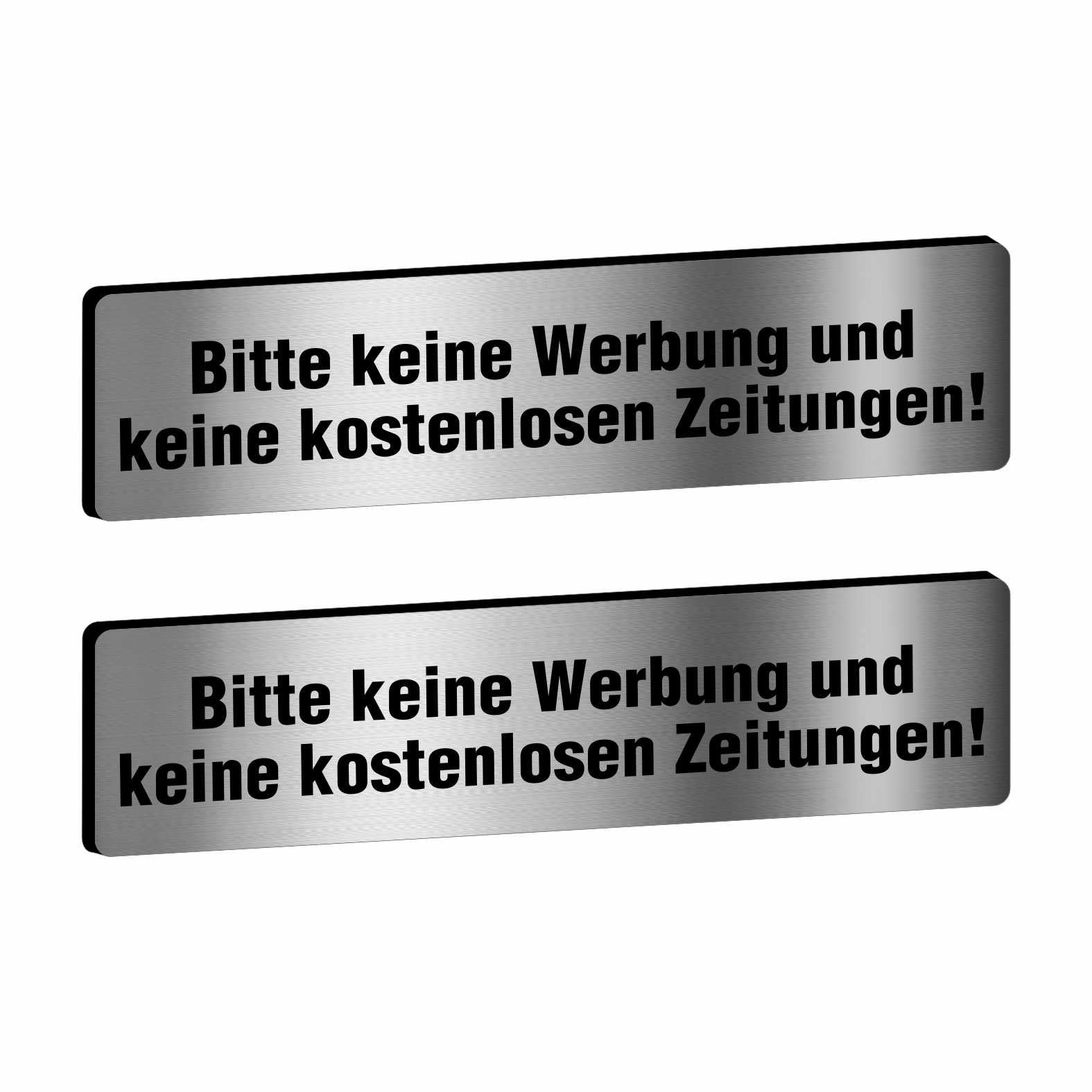 2x Bitte keine Werbung Briefkastenschild selbstklebend - Schild mit Gravur für Briefkasten - FOTOFOL