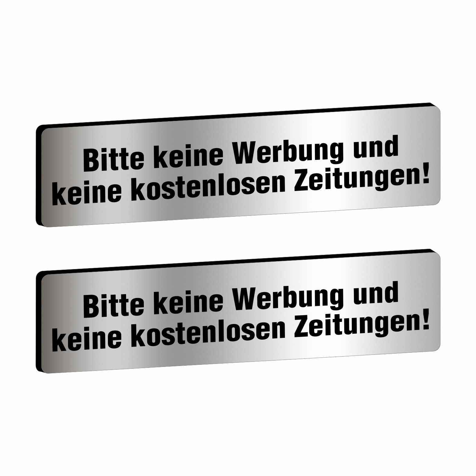 2x Bitte keine Werbung Briefkastenschild selbstklebend - Schild mit Gravur für Briefkasten - FOTOFOL