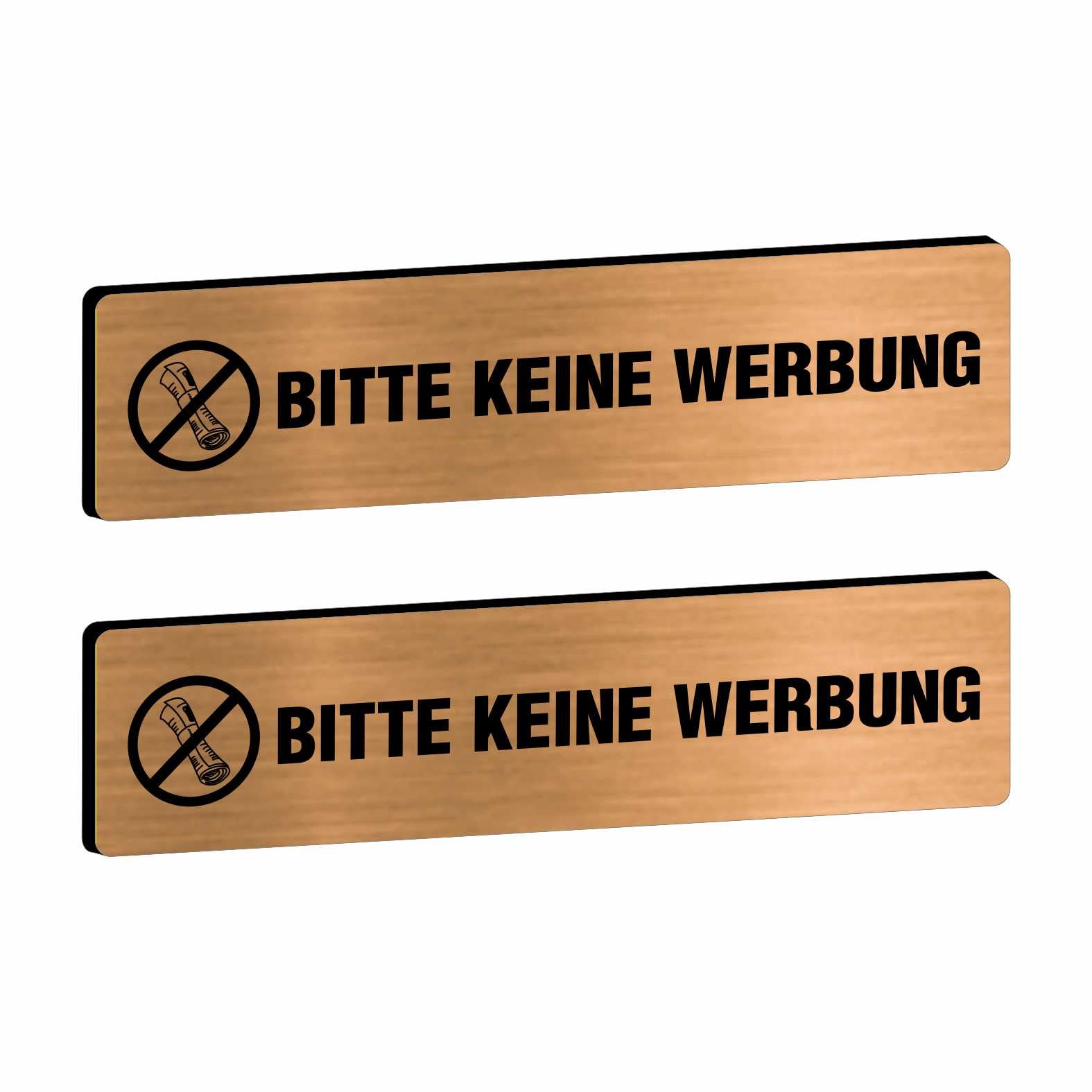 2x Bitte keine Werbung Briefkastenschild selbstklebend - Schild mit Gravur für Briefkasten - FOTOFOL
