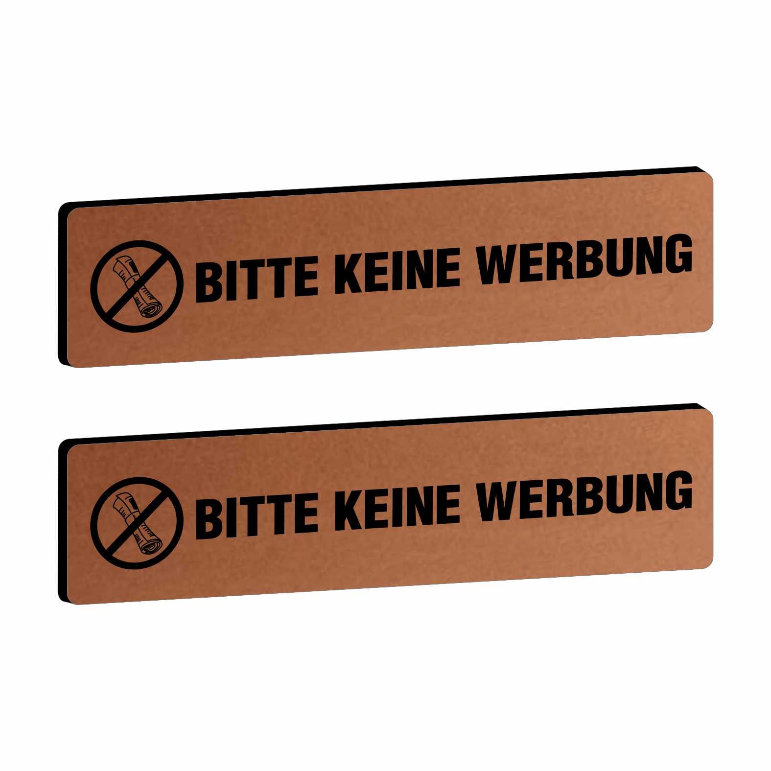 2x Bitte keine Werbung Briefkastenschild selbstklebend - Schild mit Gravur für Briefkasten - FOTOFOL