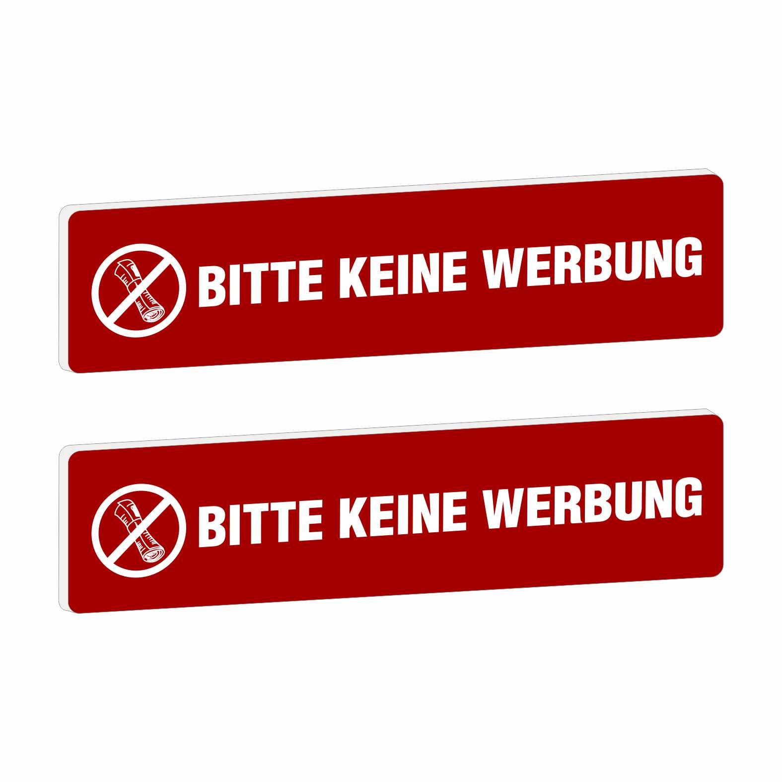 2x Bitte keine Werbung Briefkastenschild selbstklebend - Schild mit Gravur für Briefkasten - FOTOFOL