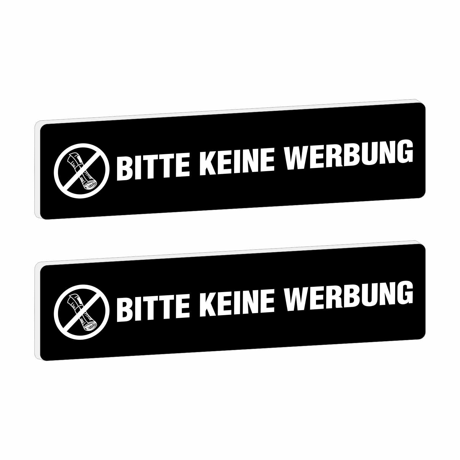 2x Bitte keine Werbung Briefkastenschild selbstklebend - Schild mit Gravur für Briefkasten - FOTOFOL